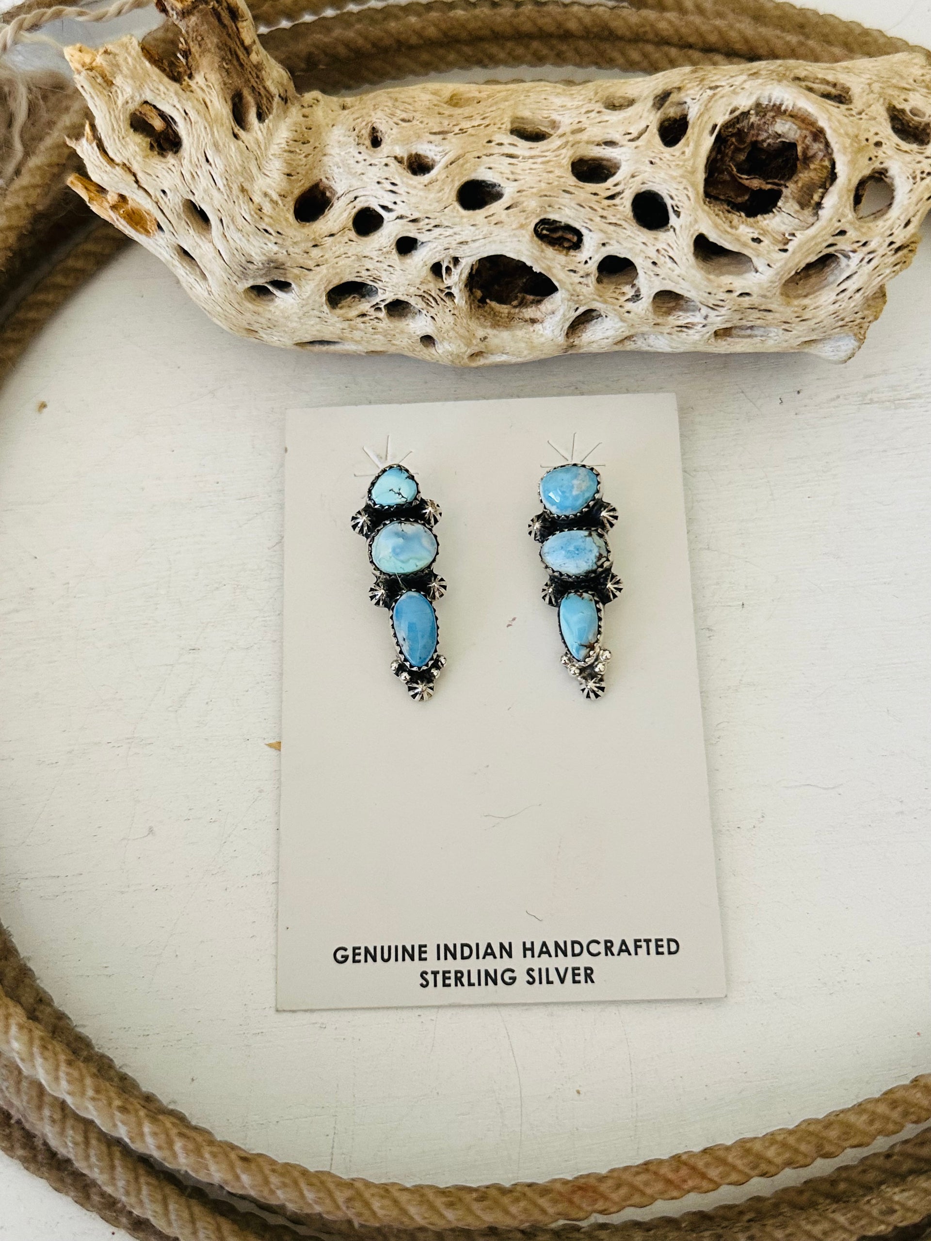 Southwest Handmade Golden Hills Turquoise & Sterling Silver Post Dangle Earrings