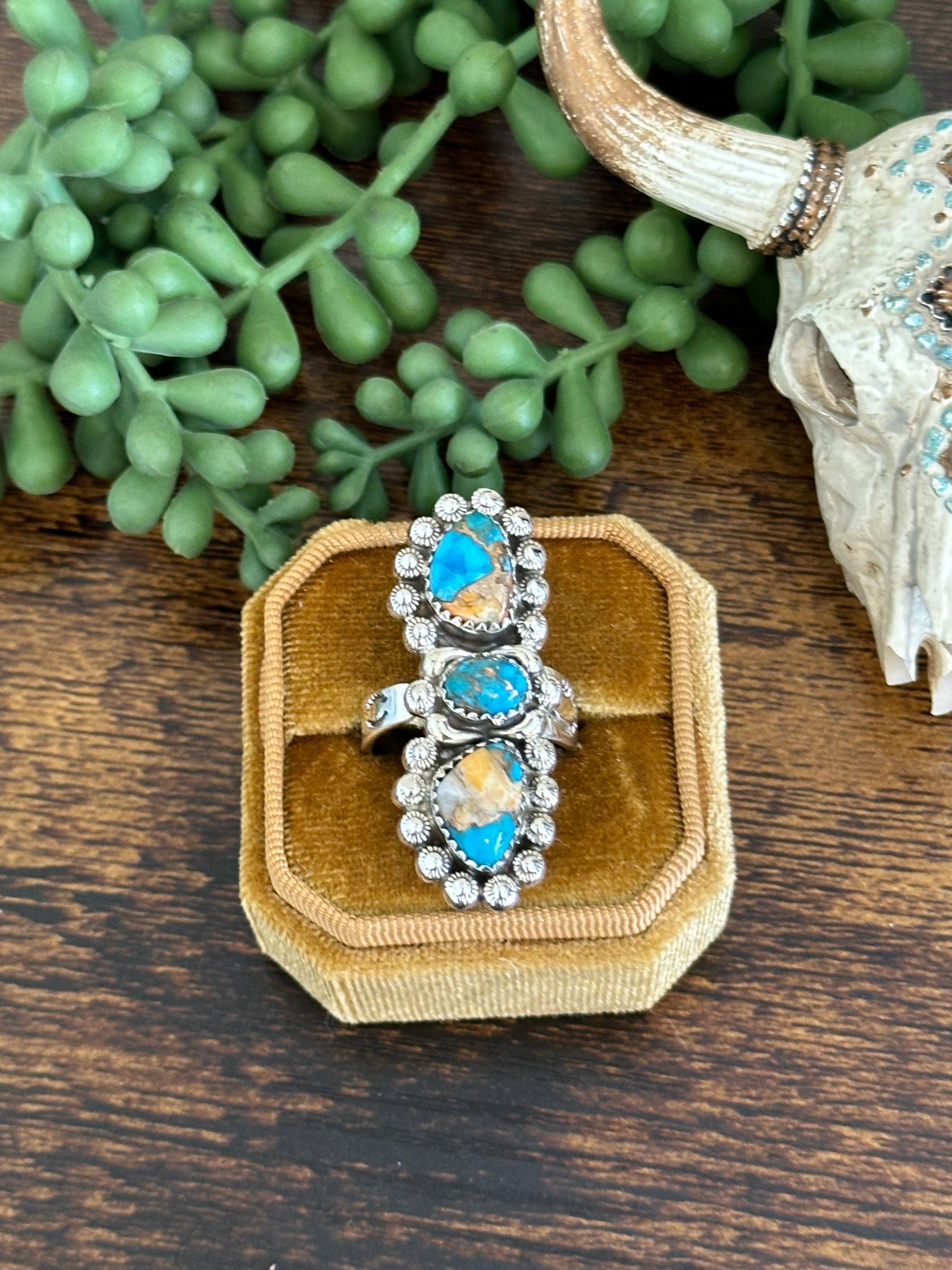 Southwest Handmade Mohave Turquoise & Sterling Silver Adjustable Ring