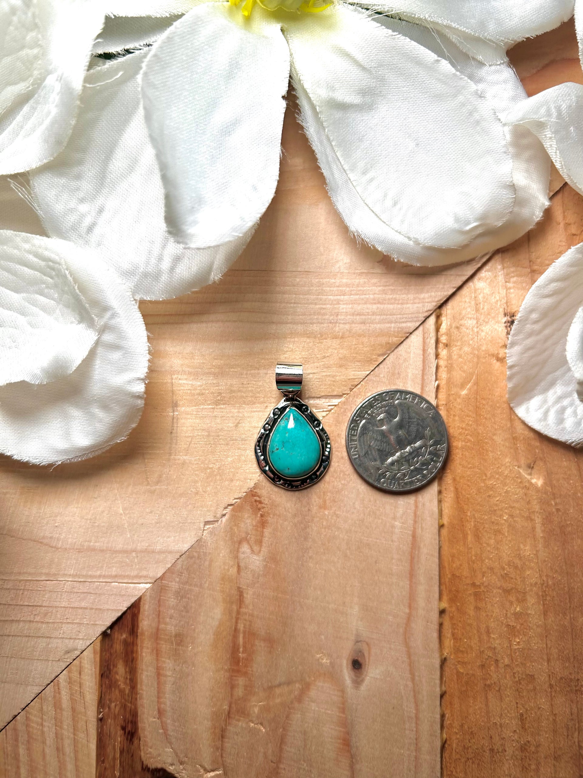 Navajo Made Fox  Turquoise & Sterling Silver Pendant