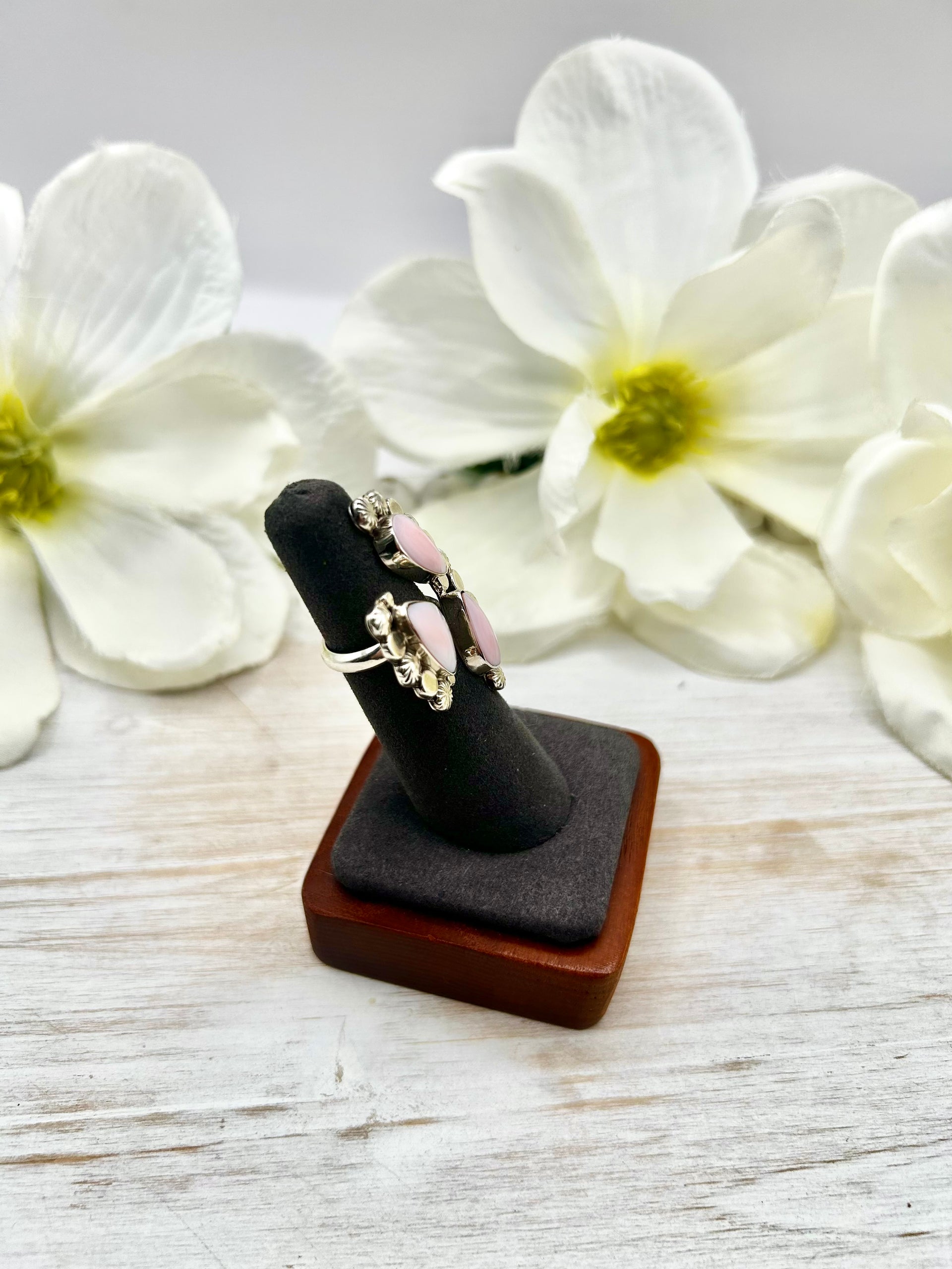 Navajo Made Pink Conch  & Sterling Silver Adjustable Ring