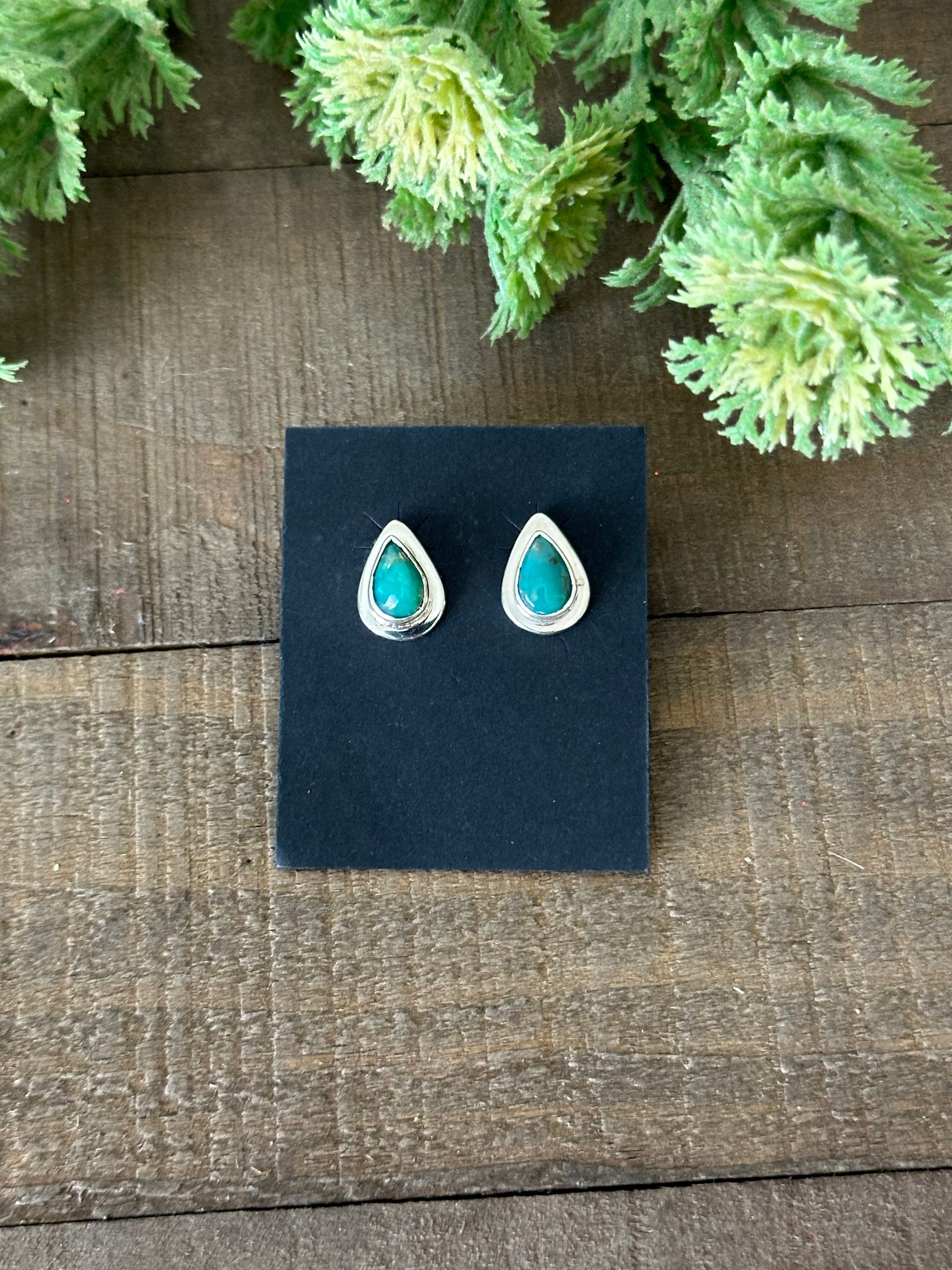 Navajo Handmade Kingman Turquoise & Sterling Silver Post Earrings