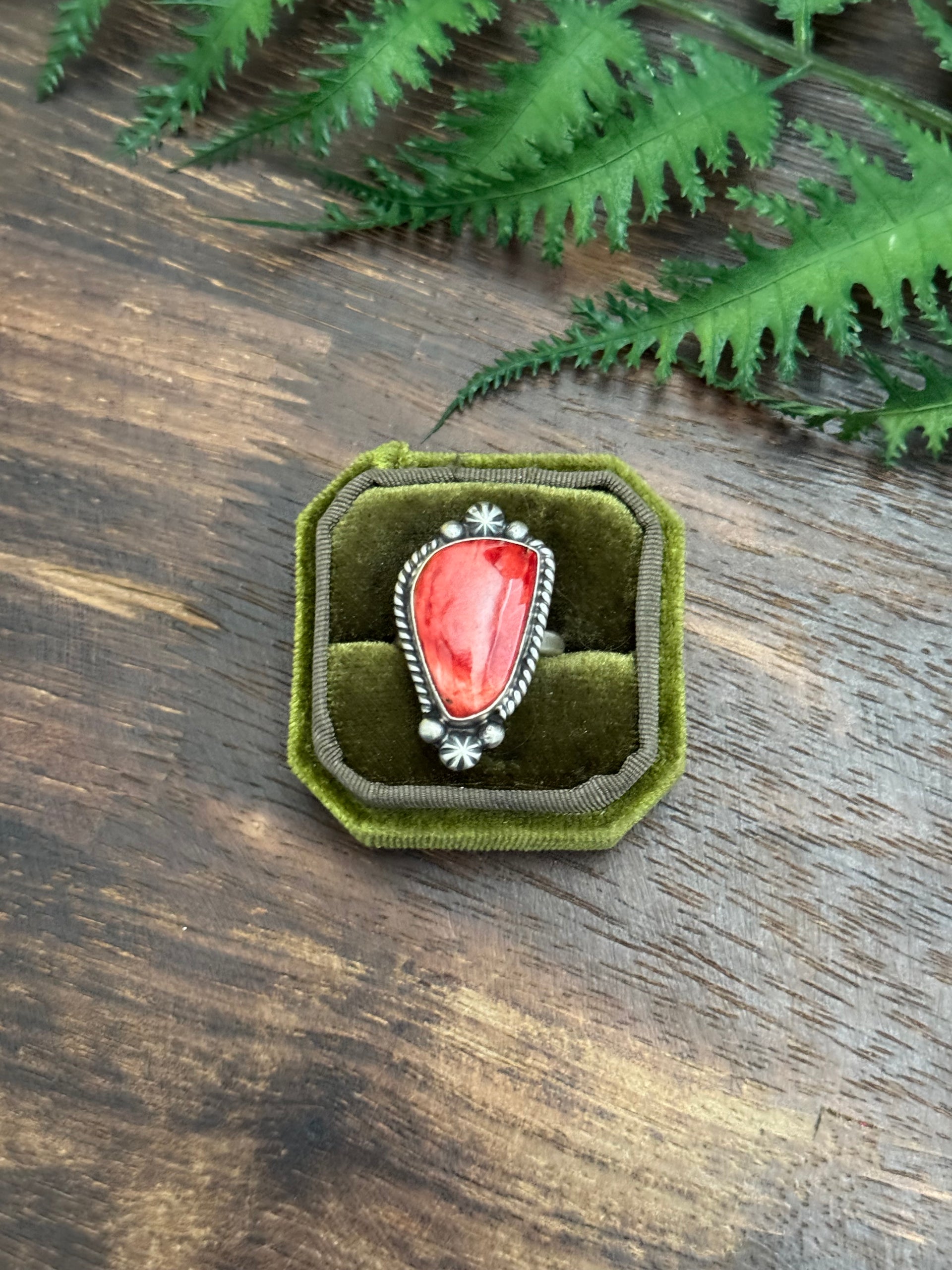 Alfred Martinez Red Spiny Oyster & Sterling Silver Adjustable Ring