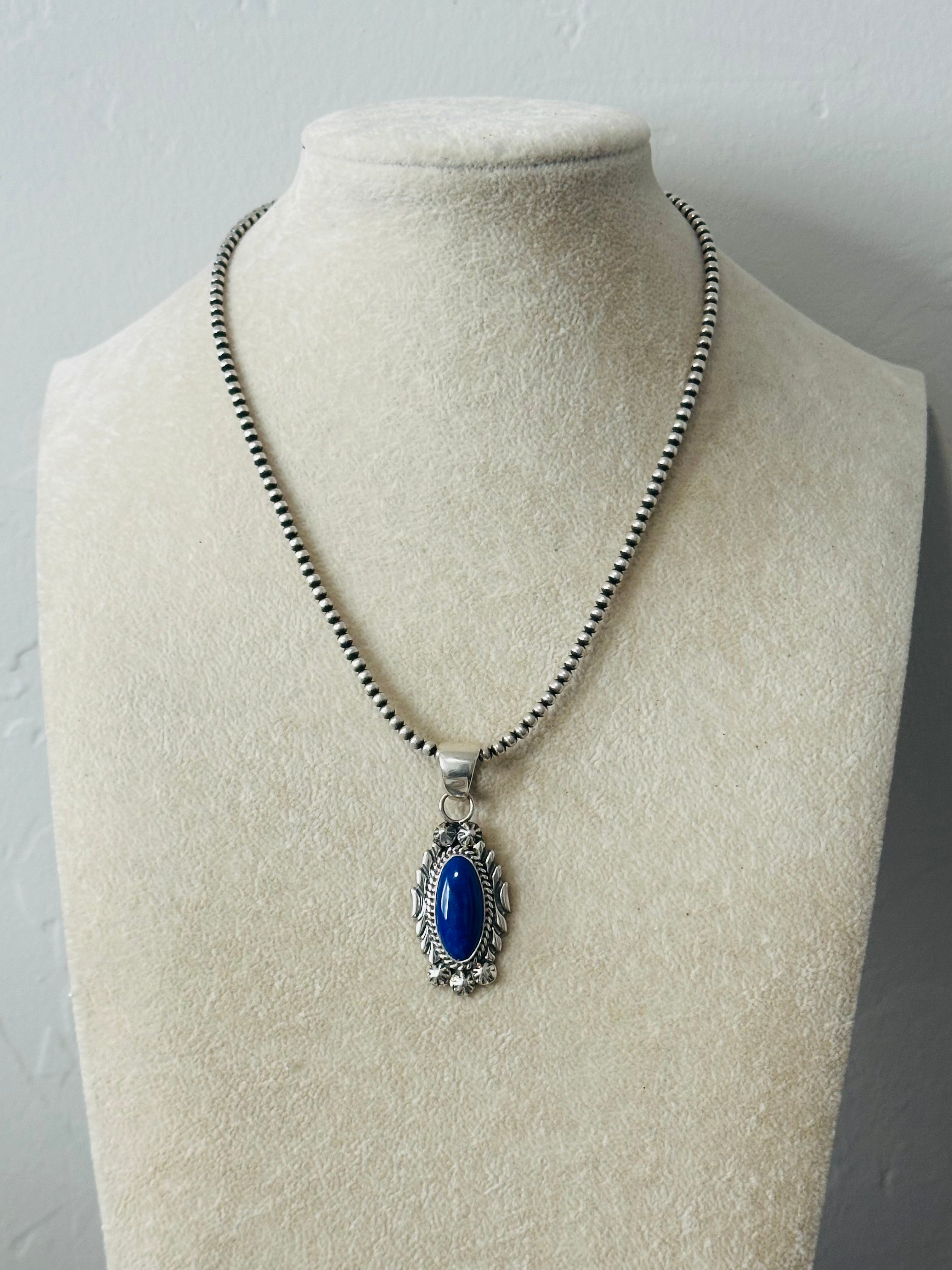 Navajo Made Lapis & Sterling Silver Pendant