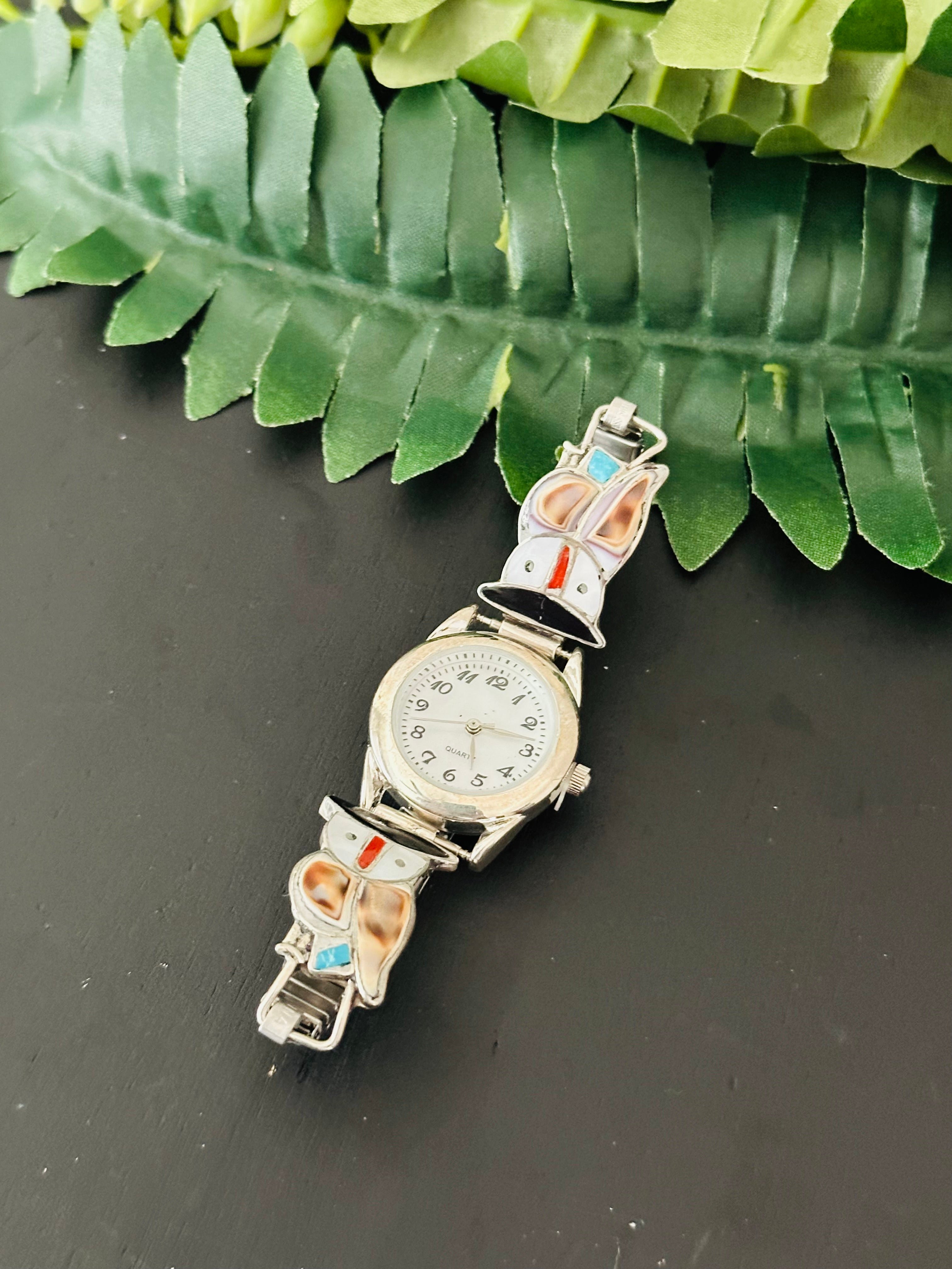 Zuni Made Multi Stone & Sterling Silver Inlay Adjustable Watch