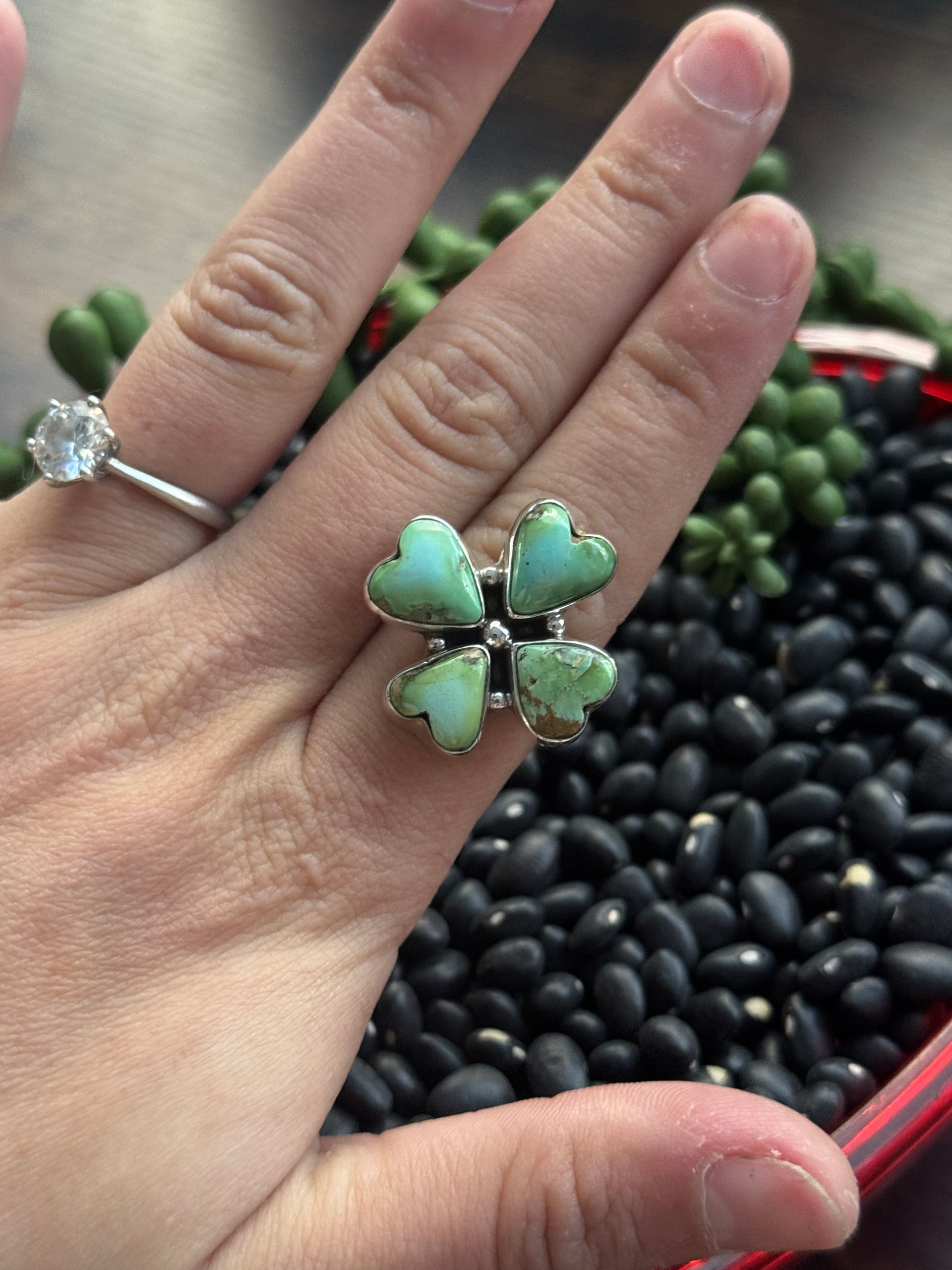 Southwest Handmade Sonoran Mountain Turquoise & Sterling Silver Adjustable Cluster Ring