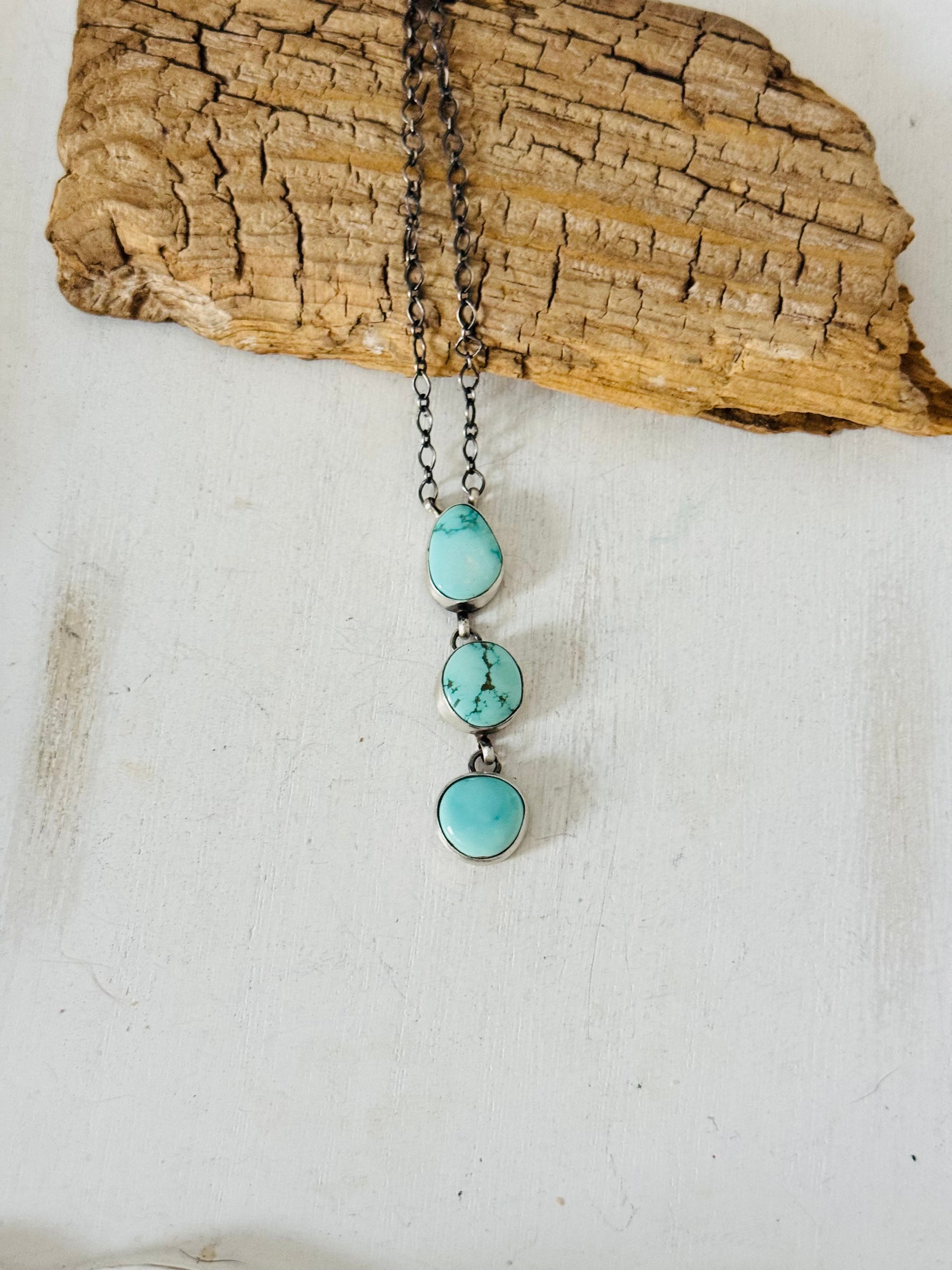Antionette Martinez Kingman Turquoise & Sterling Silver Lariat Necklace