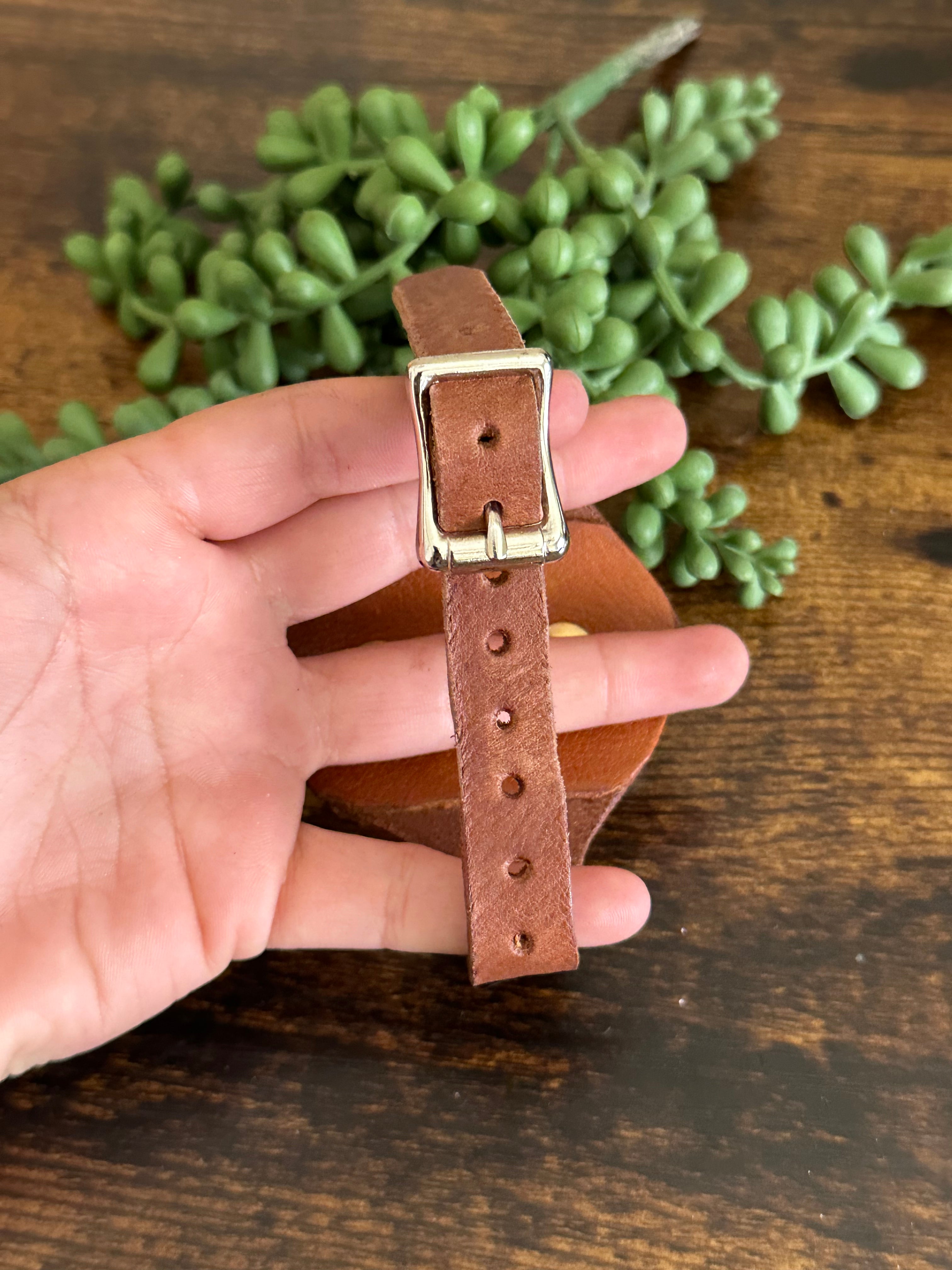 Navajo Made Sonoran Gold Turquoise & Sterling Silver Leather Bracelet