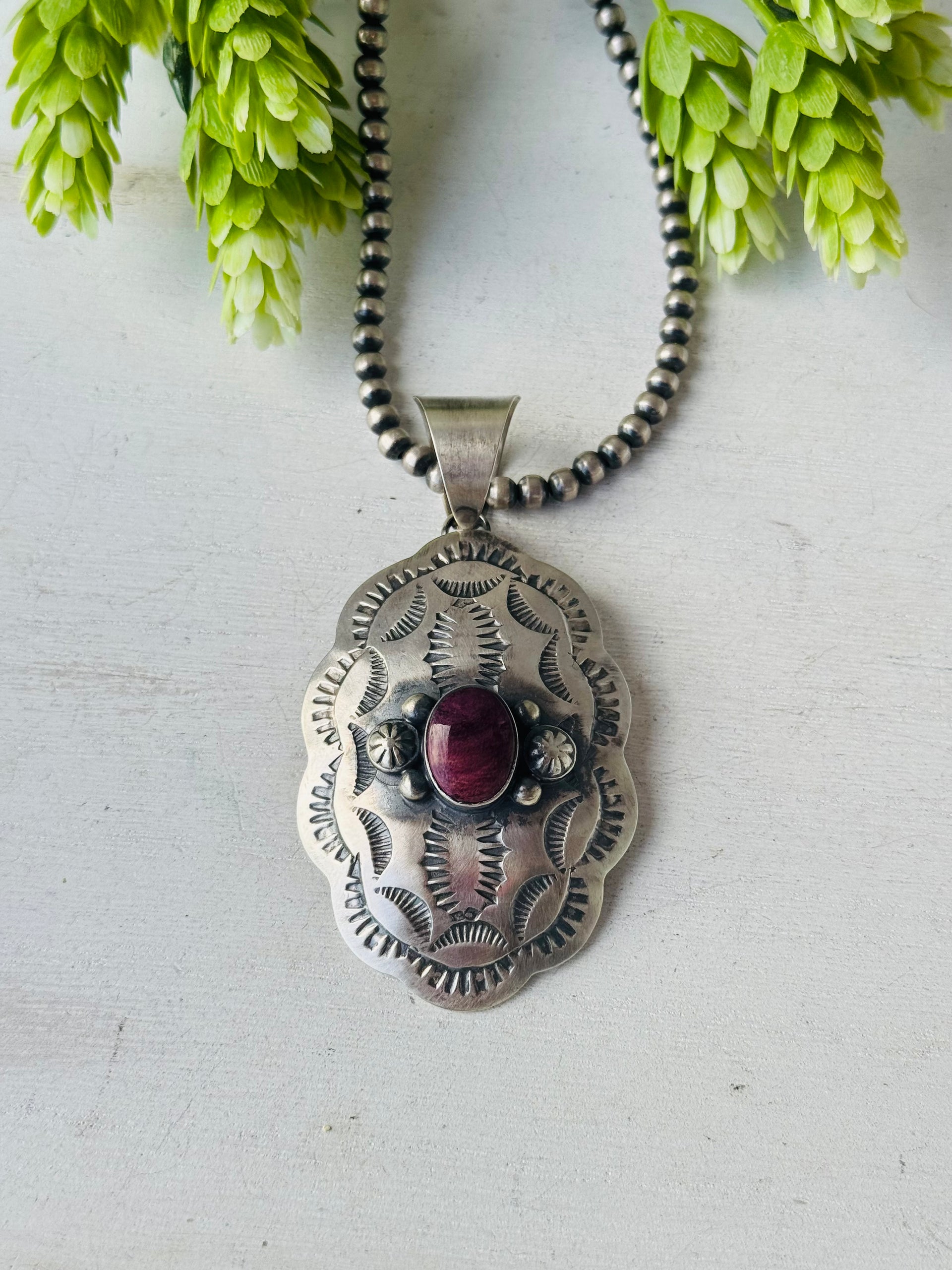 Chimney Butte Purple Spiny Oyster & Sterling Silver Concho Pendant