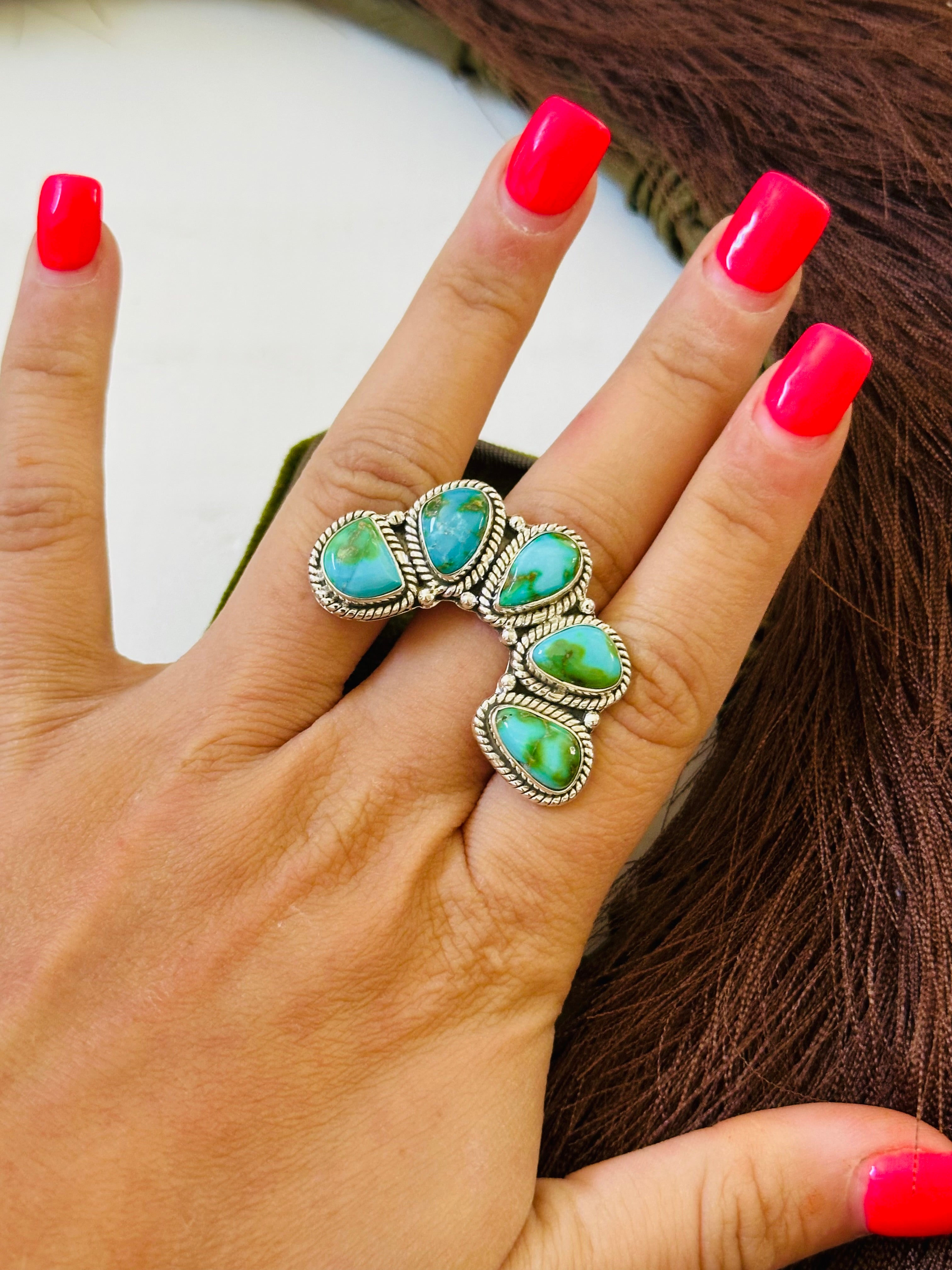 TTD “Chance” Sonoran Mountain Turquoise & Sterling Silver Adjustable Cluster Naja Ring