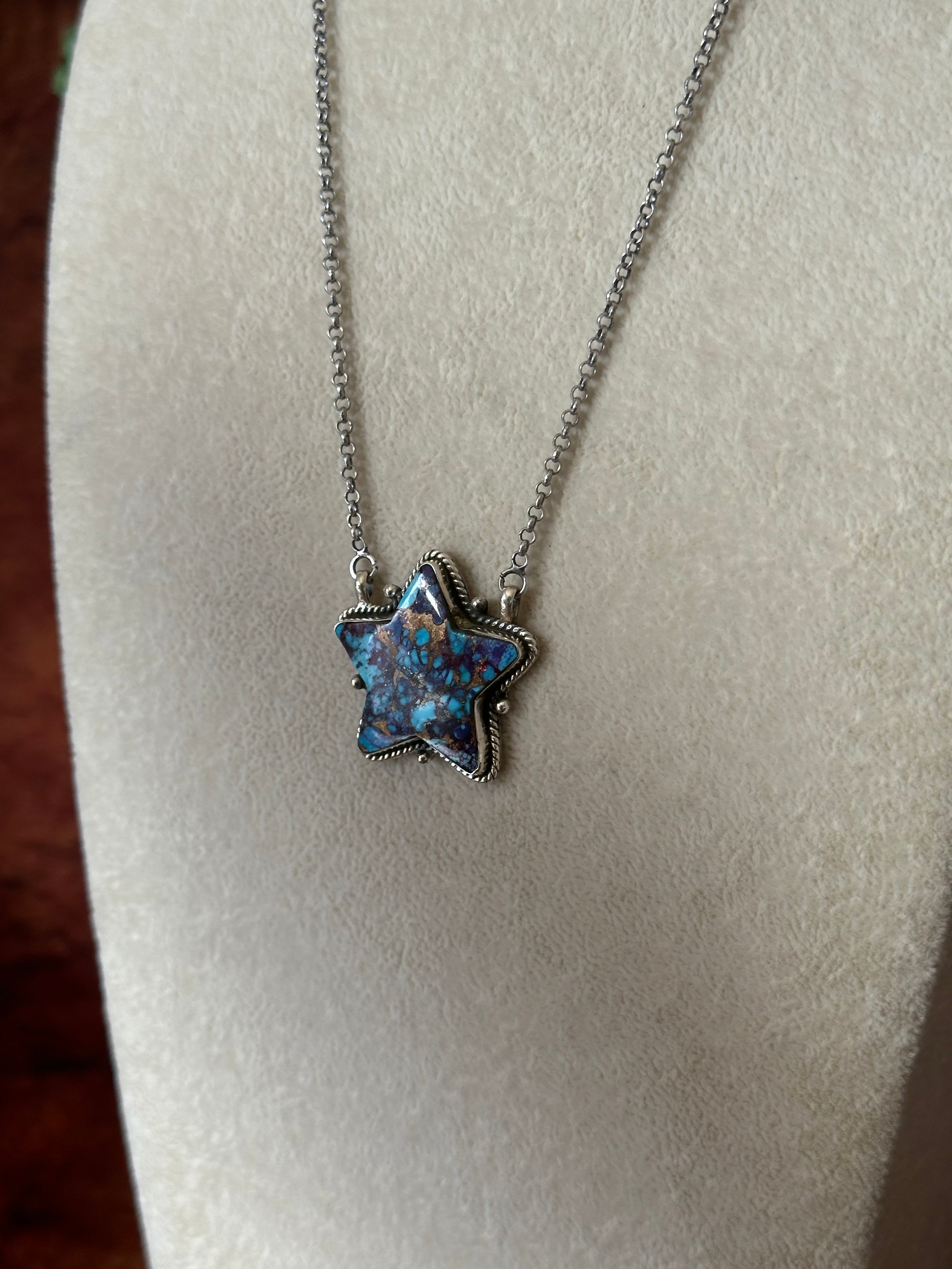 Southwest Handmade Purple Mohave Turquoise & Sterling Silver Star Necklace