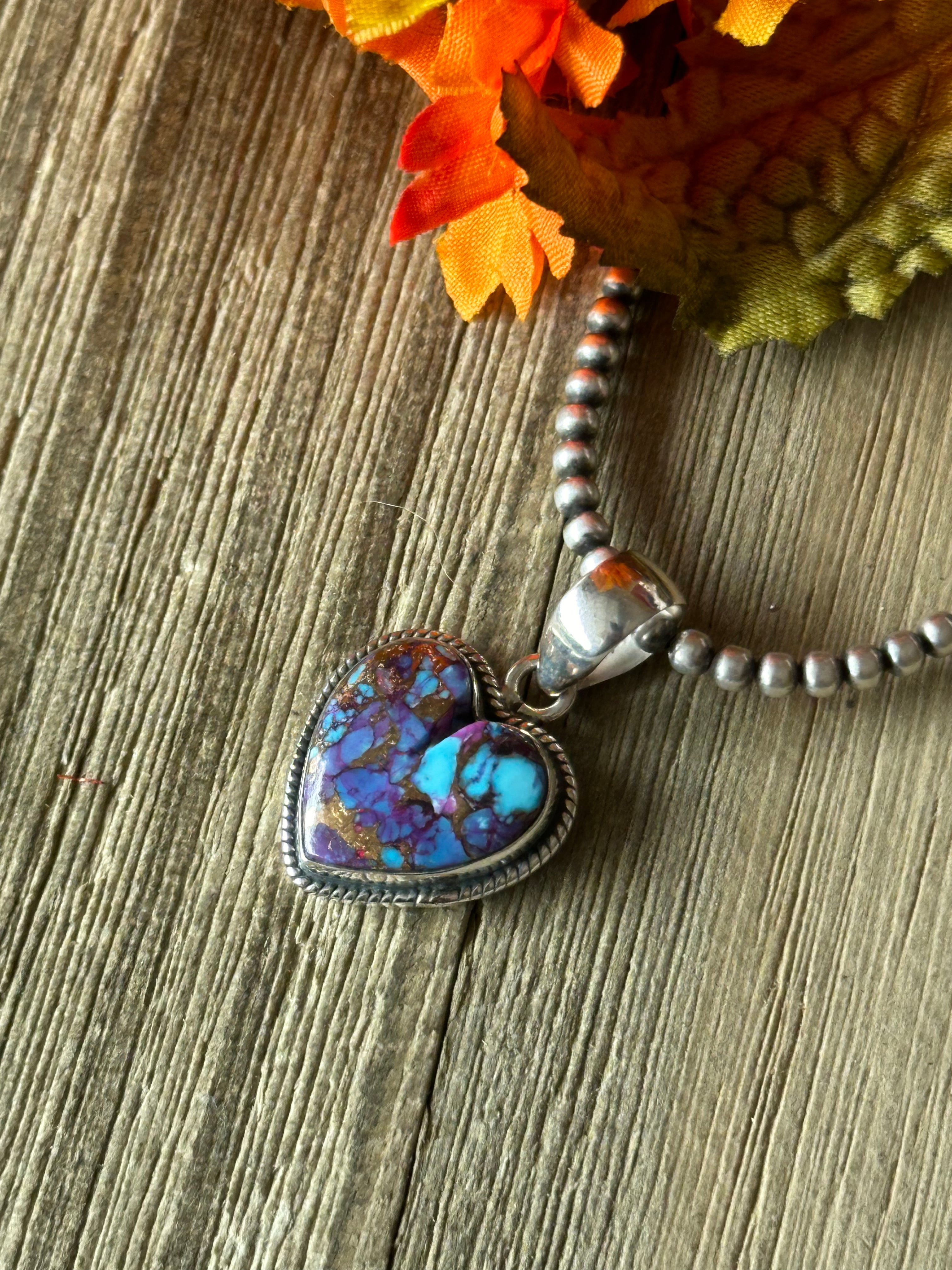 Southwest Handmade Purple Mohave Turquoise & Sterling Silver Heart Pendant