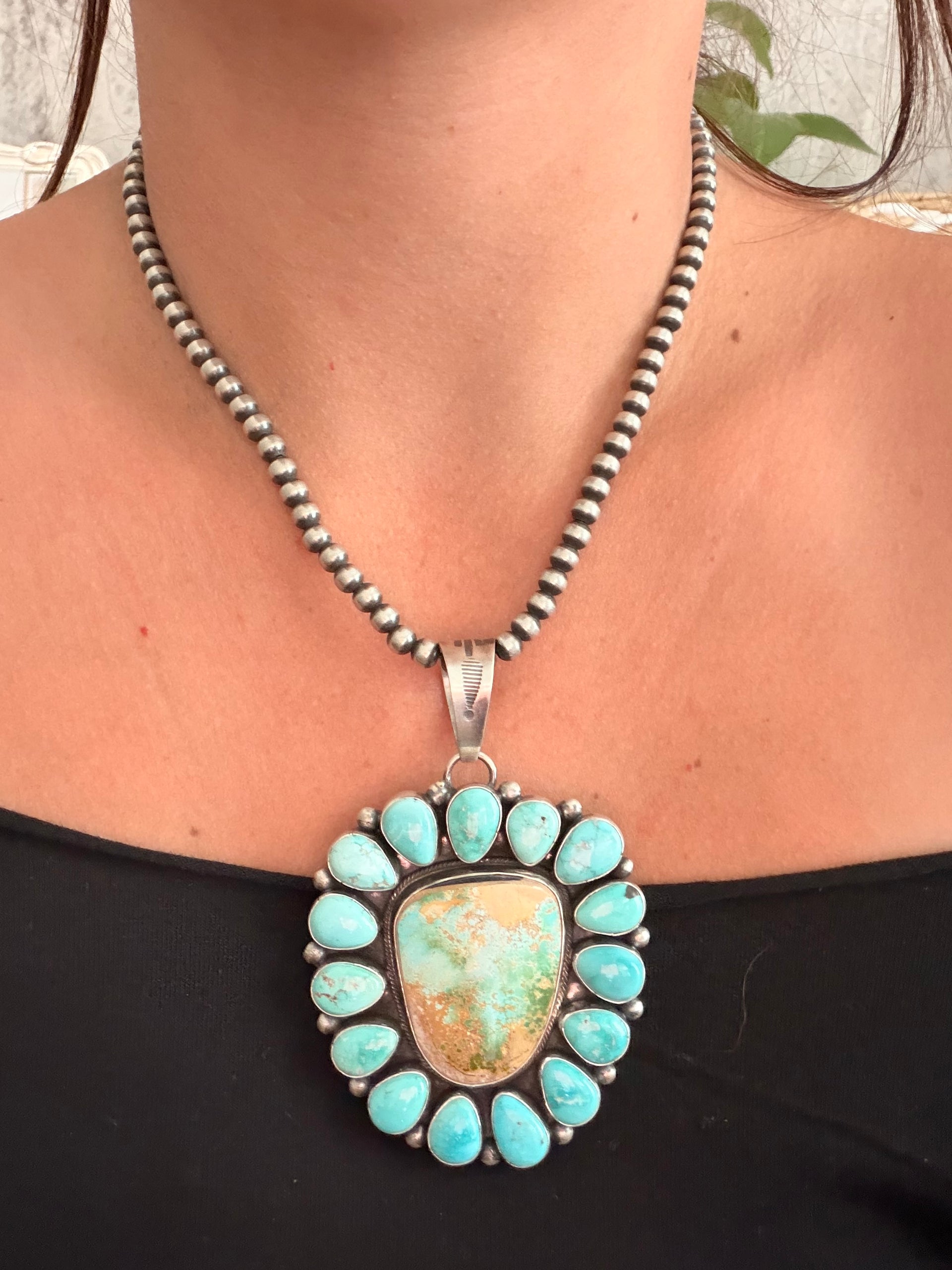 Betty Tom Mixed Turquoise & Sterling Silver Cluster Pendant