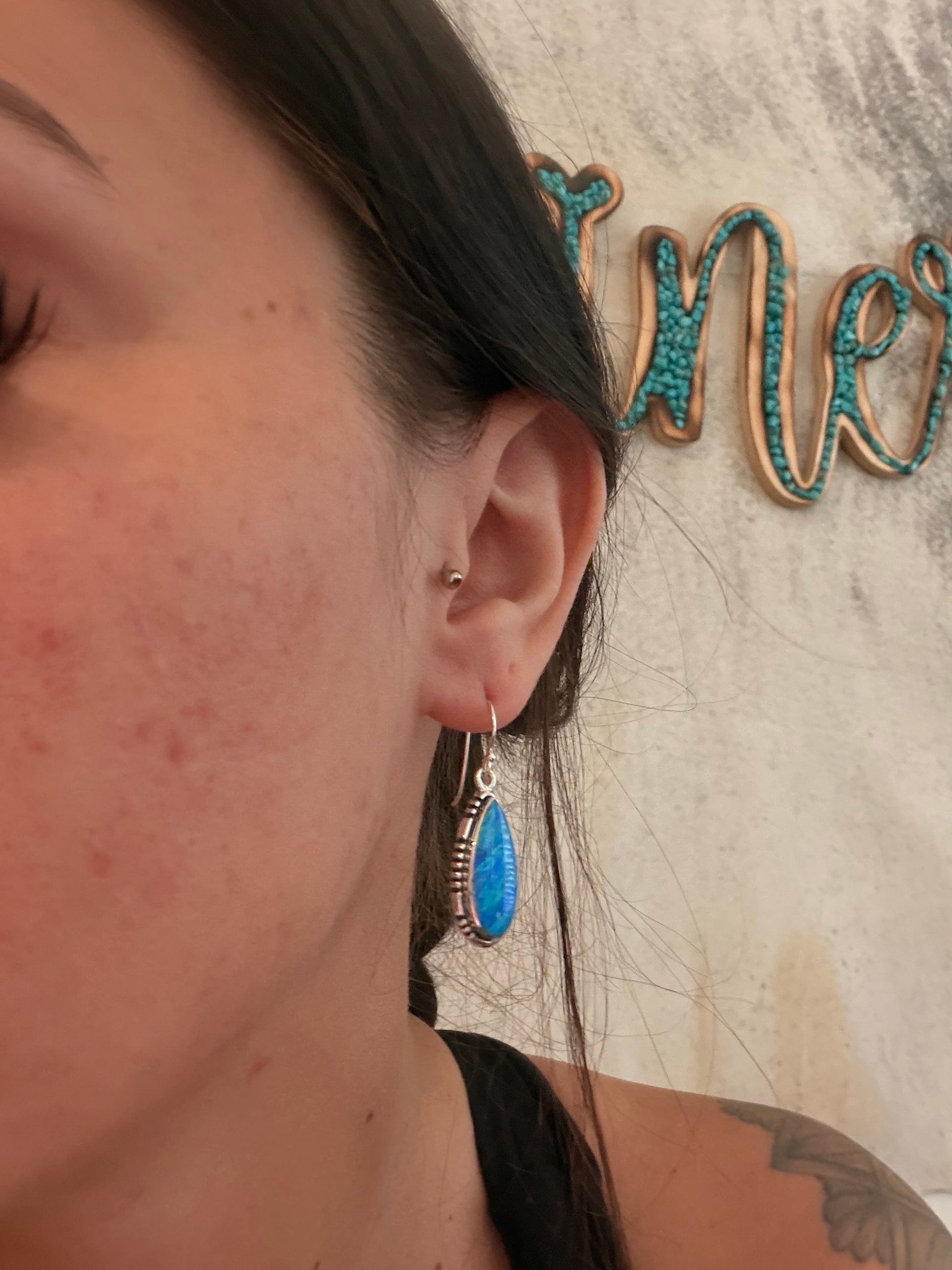 Navajo Made Opal (Man Made) & Sterling Silver Dangle Earrings