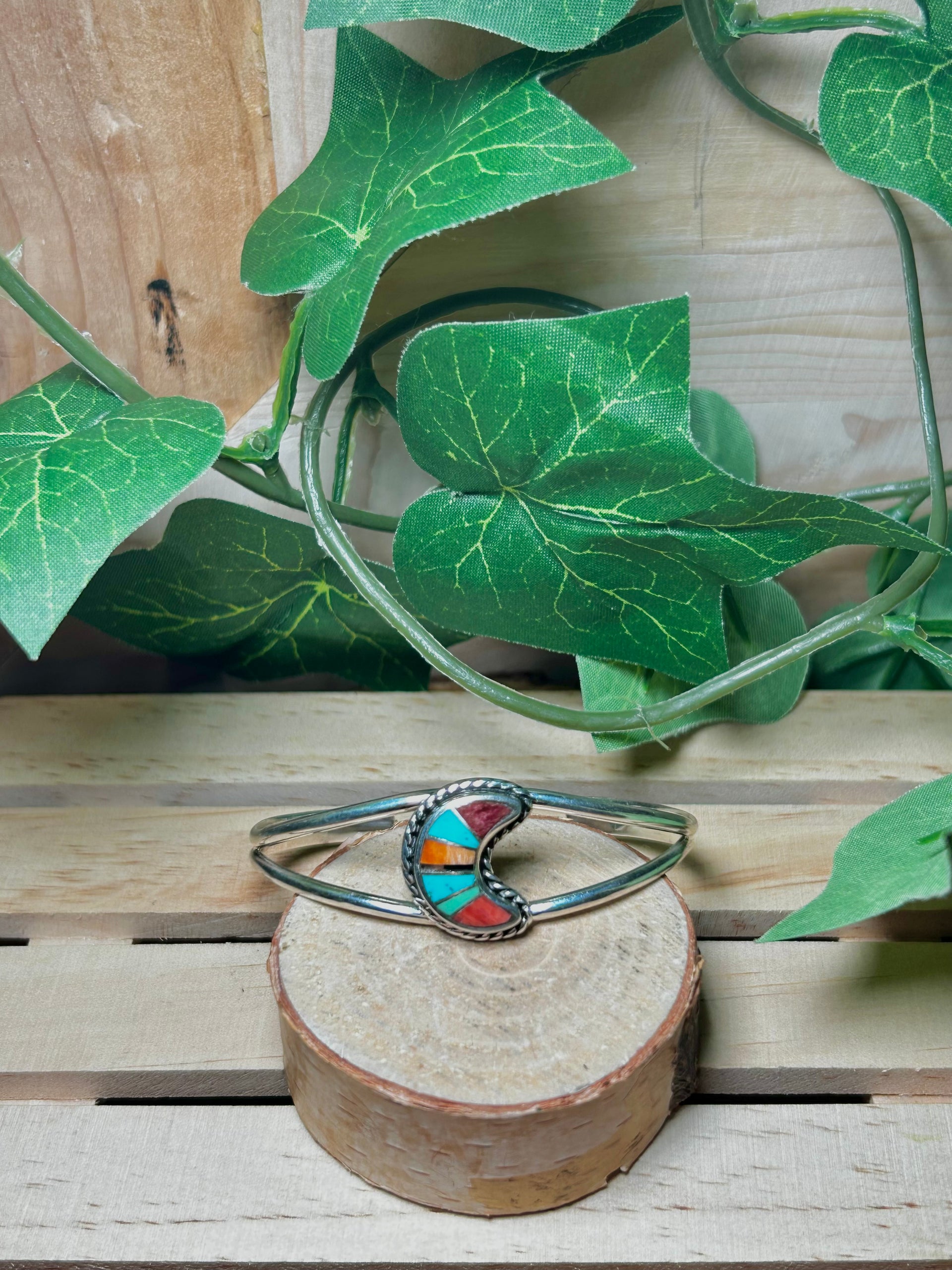 Navajo Made Multi Stone & Sterling Silver Cuff Bracelet