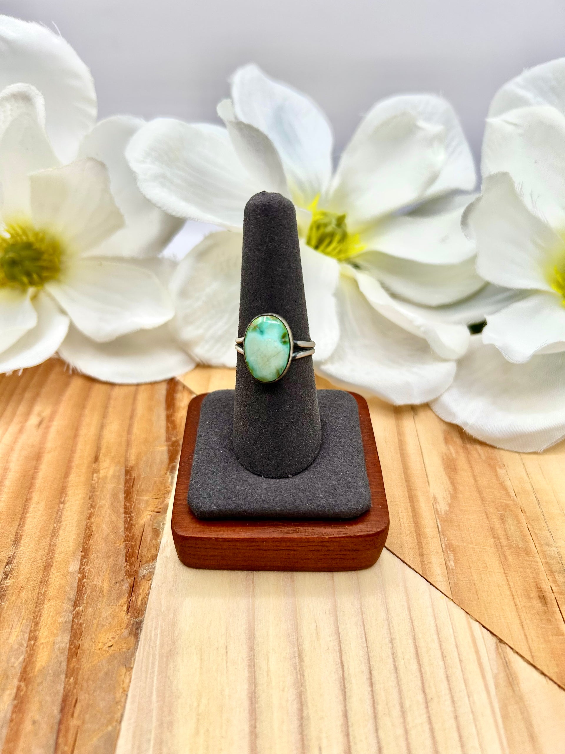Navajo Made Sonoran Gold Turquoise & Sterling Silver Ring Size 8