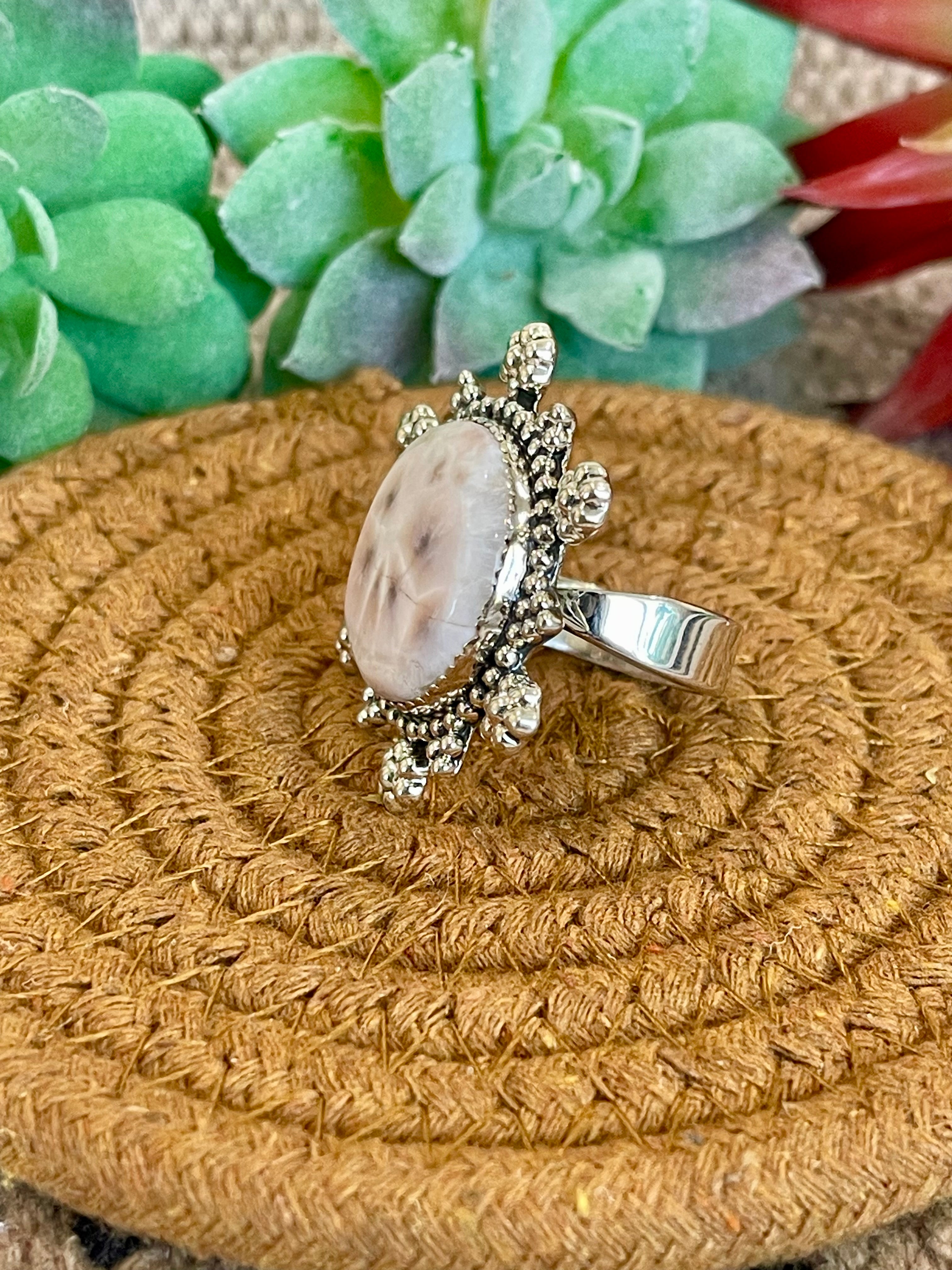 Southwest Handmade Pink Larimar & Sterling Silver Adjustable Ring