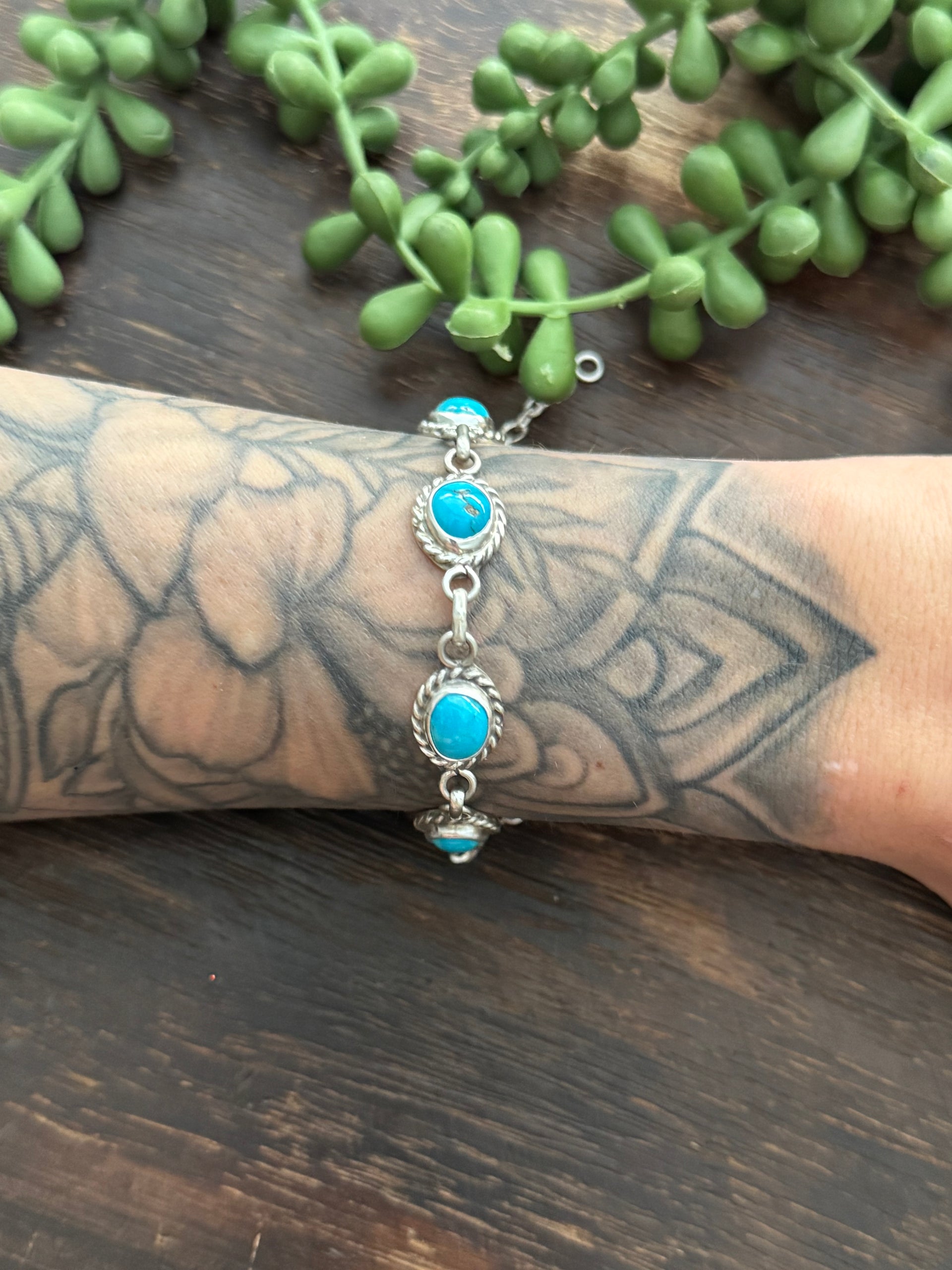 Alice Johnson Kingman Turquoise & Sterling Silver Link Bracelet