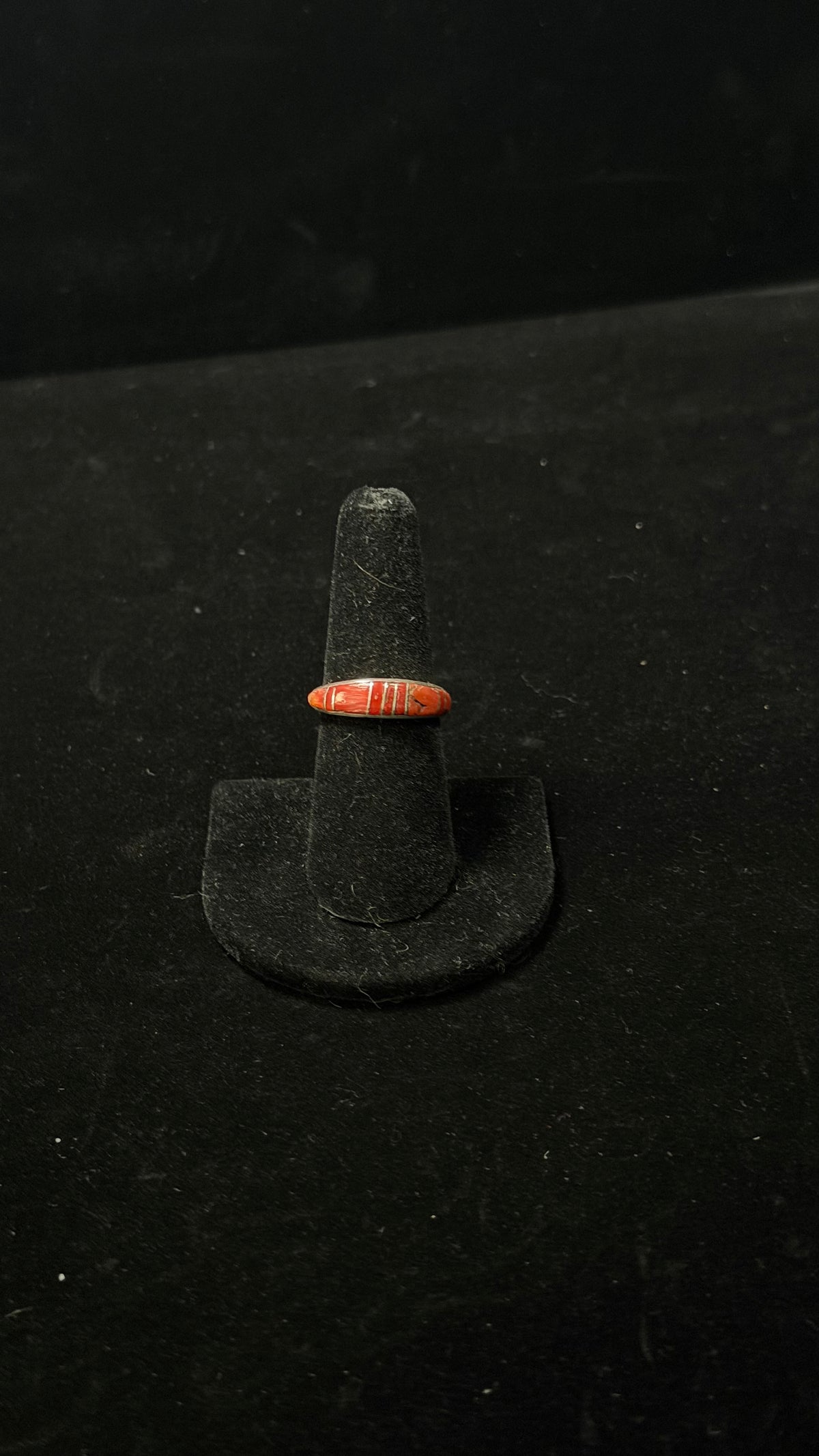 Navajo Made Coral & Sterling Silver Inlay Ring