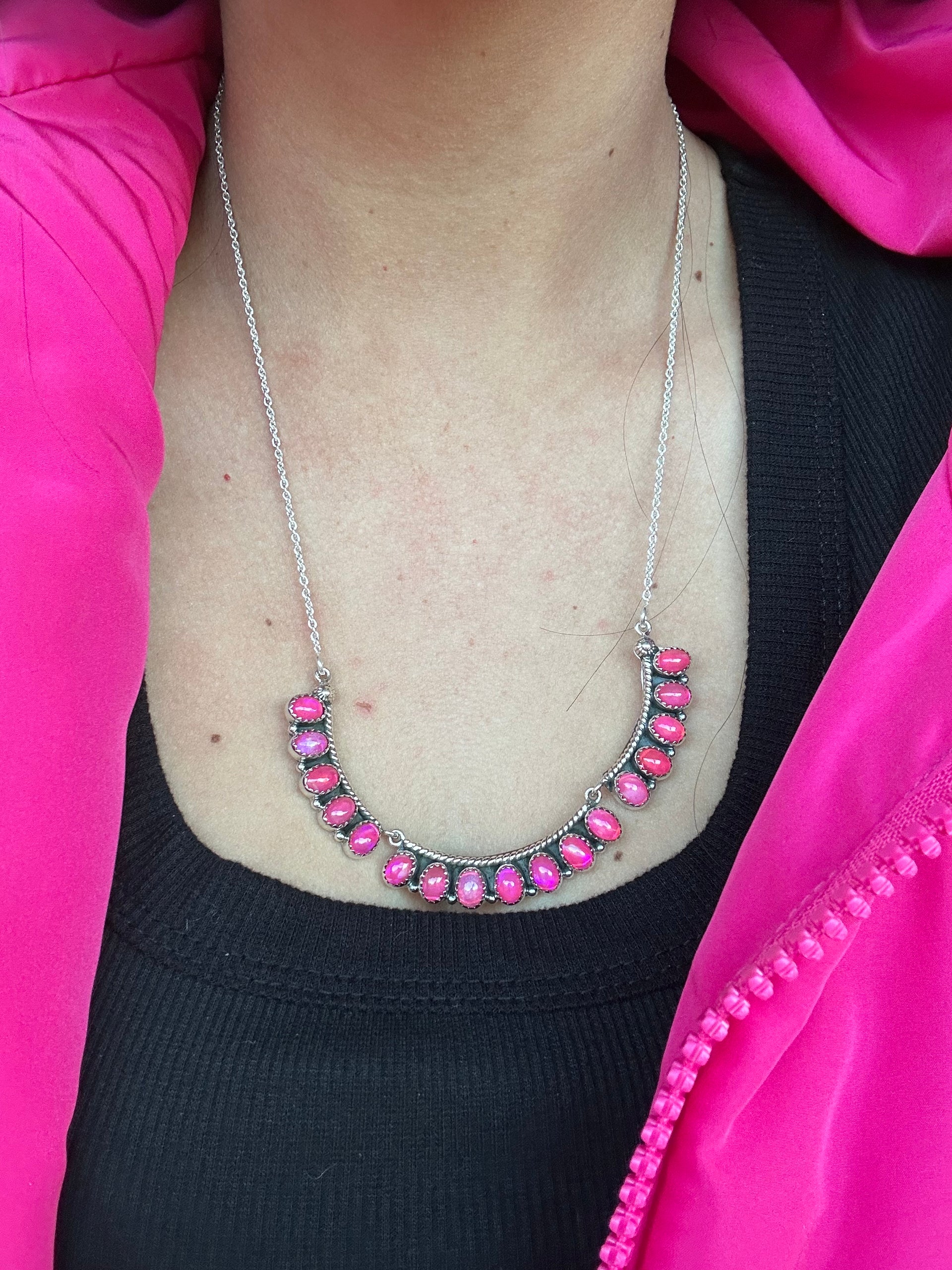Southwest Handmade Pink Opal & Sterling Silver Necklace