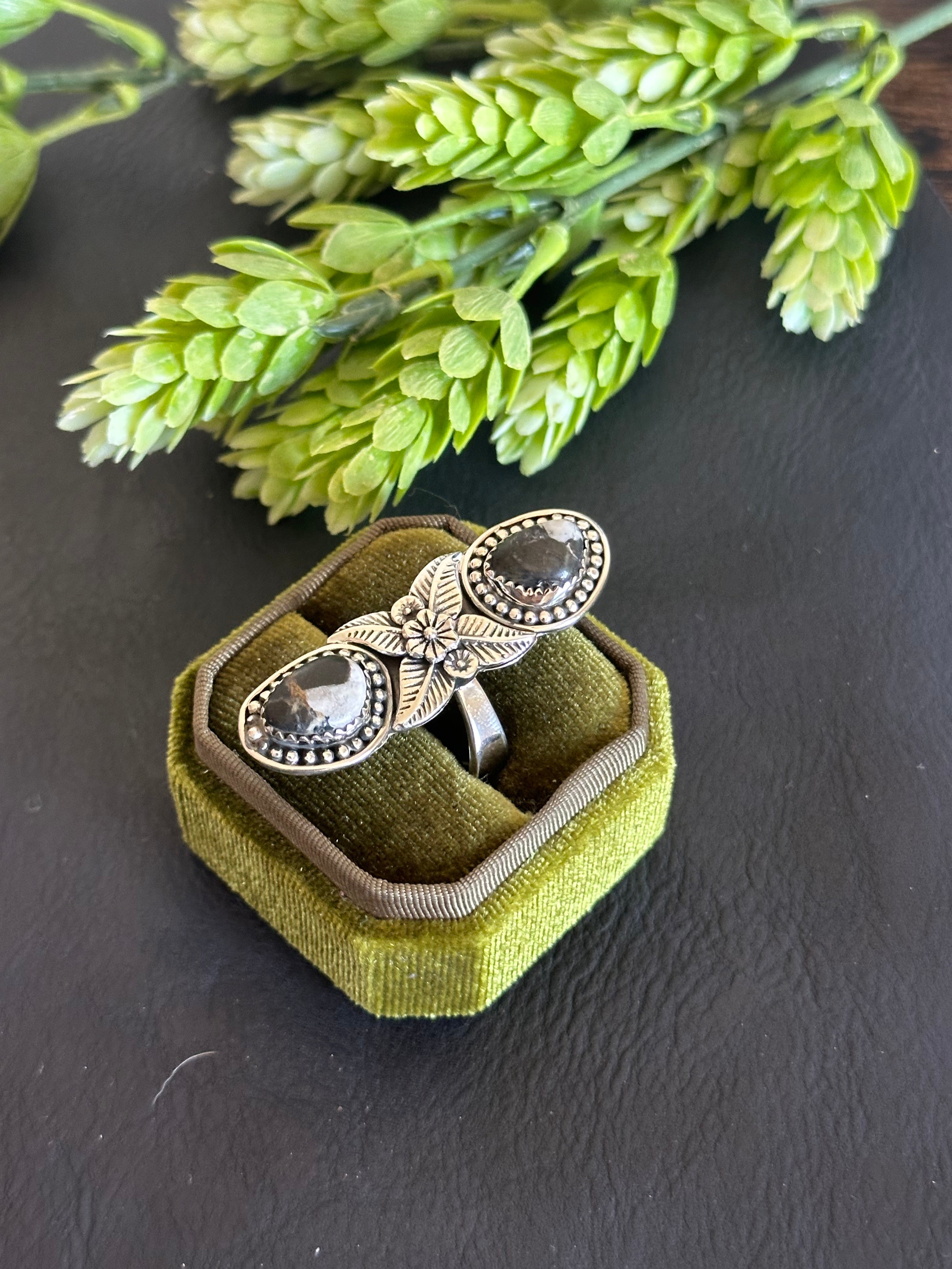 Southwest Handmade White Buffalo & Sterling Silver Adjustable Ring