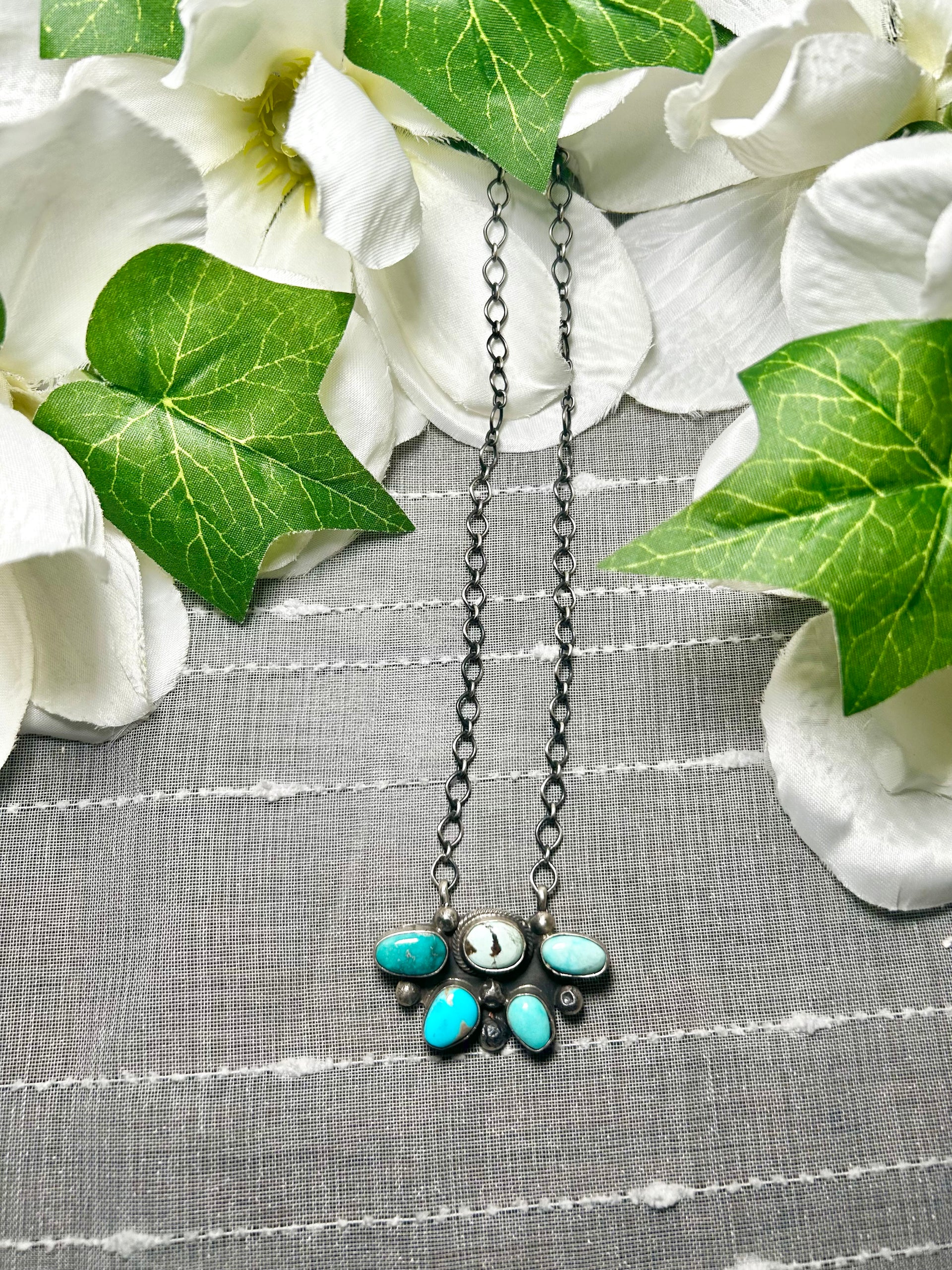 Navajo Made Mixed Turquoise & Sterling Silver Necklace