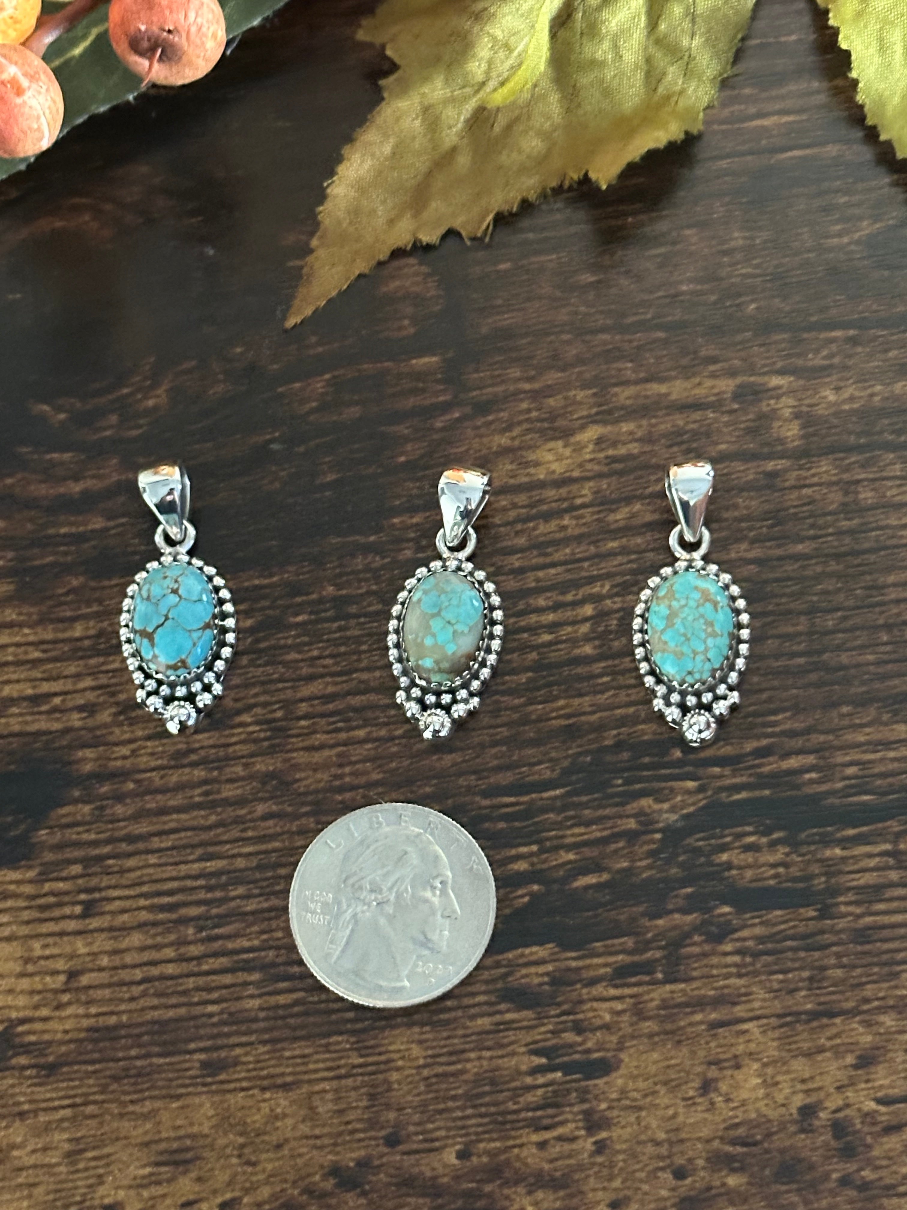 Southwest Handmade #8 Turquoise & Sterling Silver Pendant