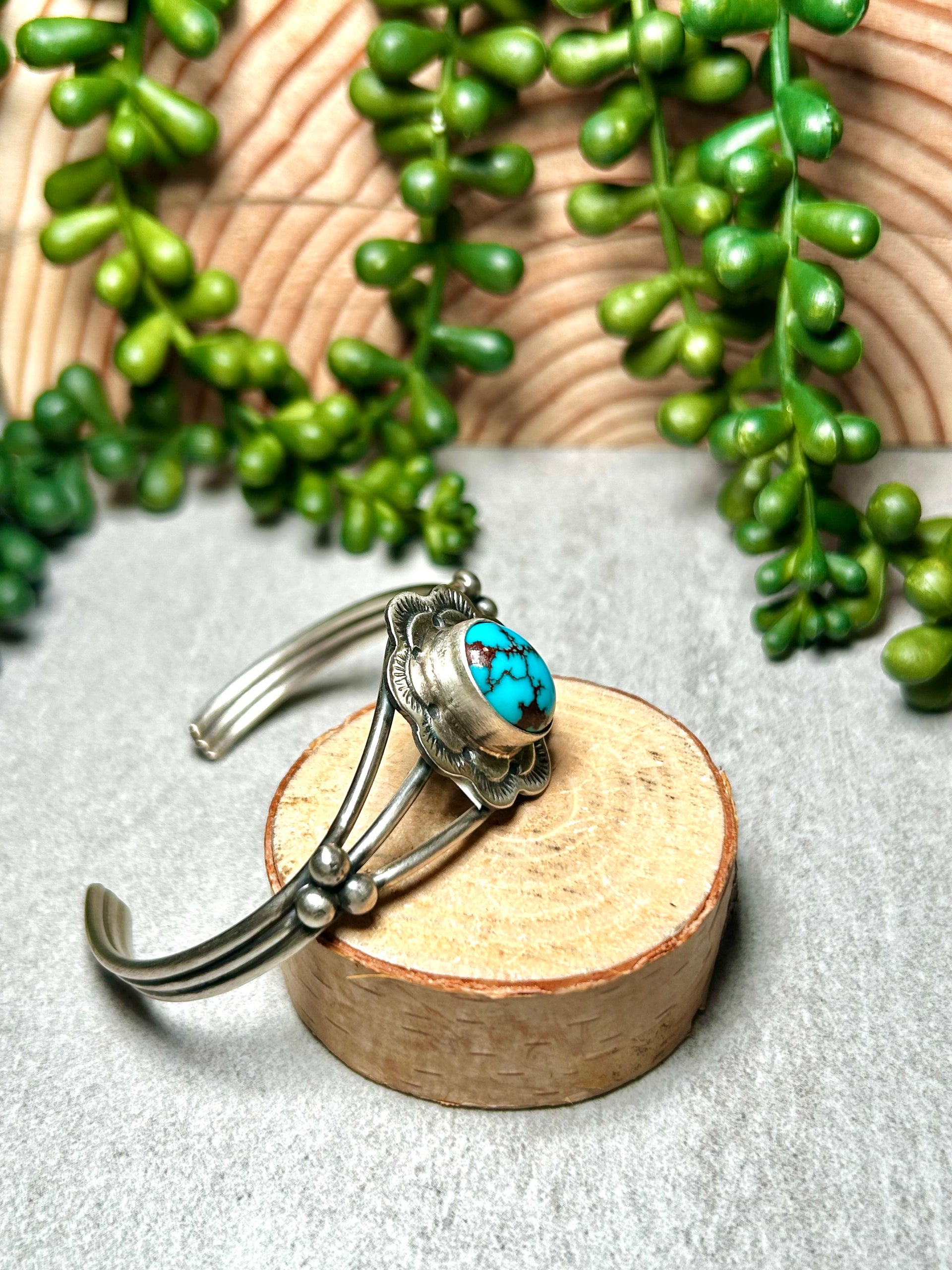 Navajo Made Egyptian Turquoise & Sterling Silver Cuff Bracelet