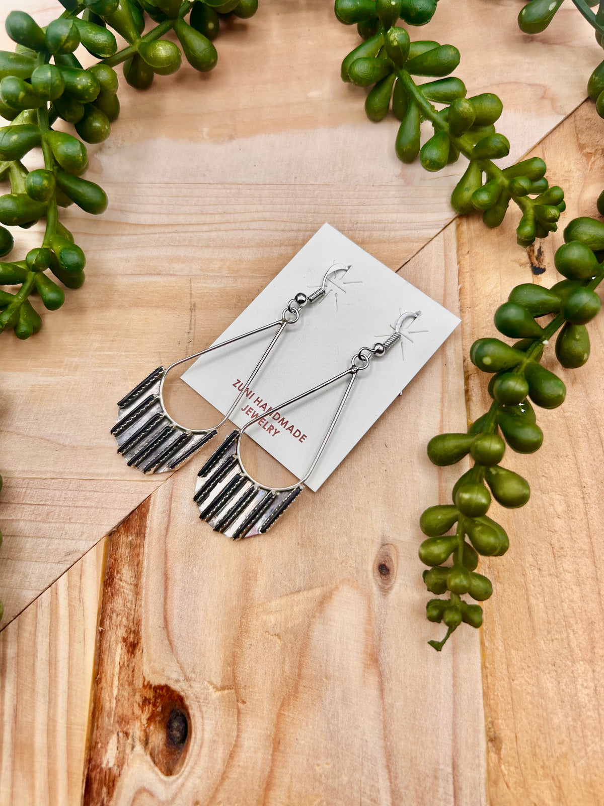Zuni Made Onyx  & Sterling Silver Hook Earrings
