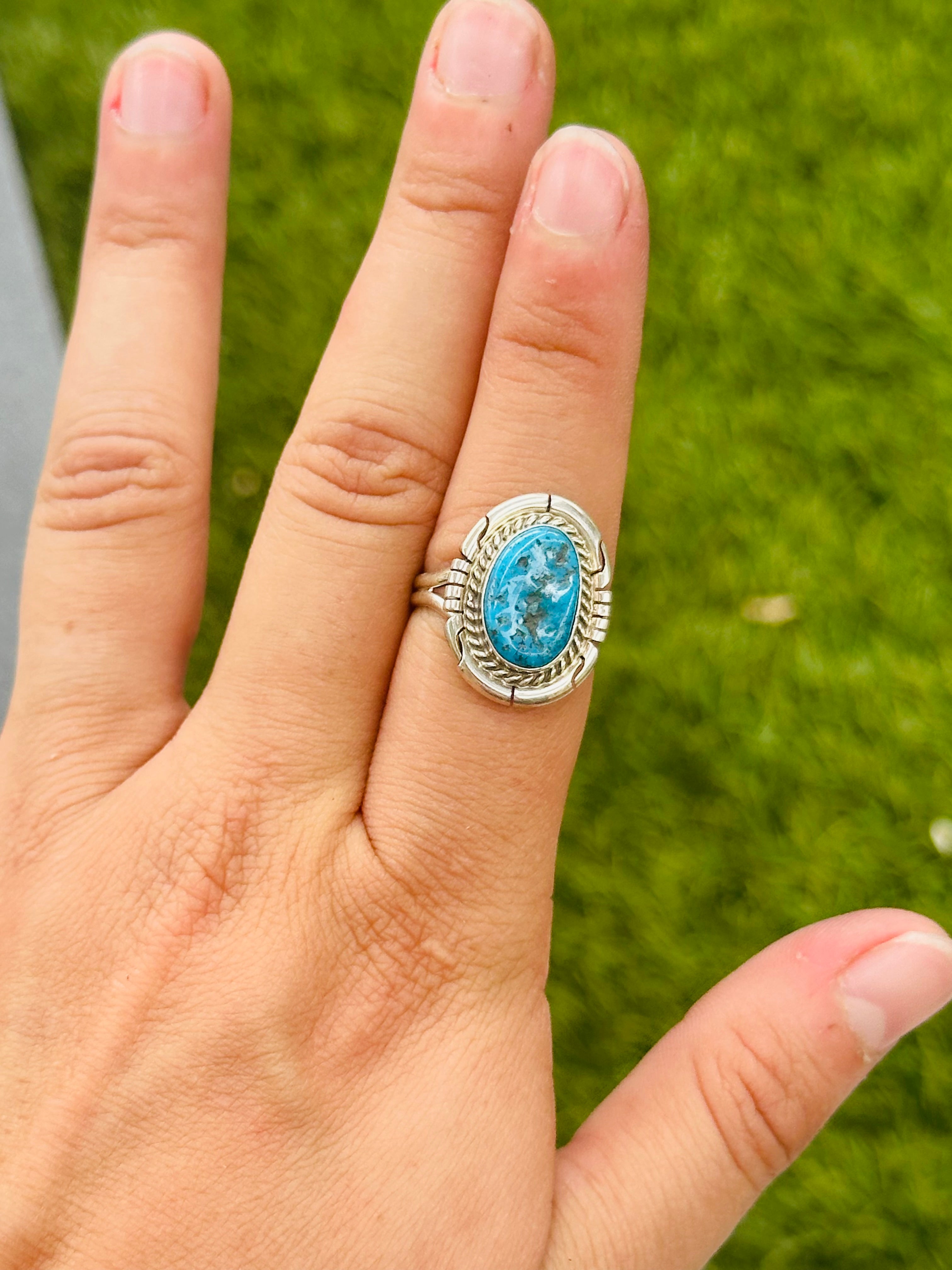 Navajo Made Kingman Turquoise & Sterling Silver Ring