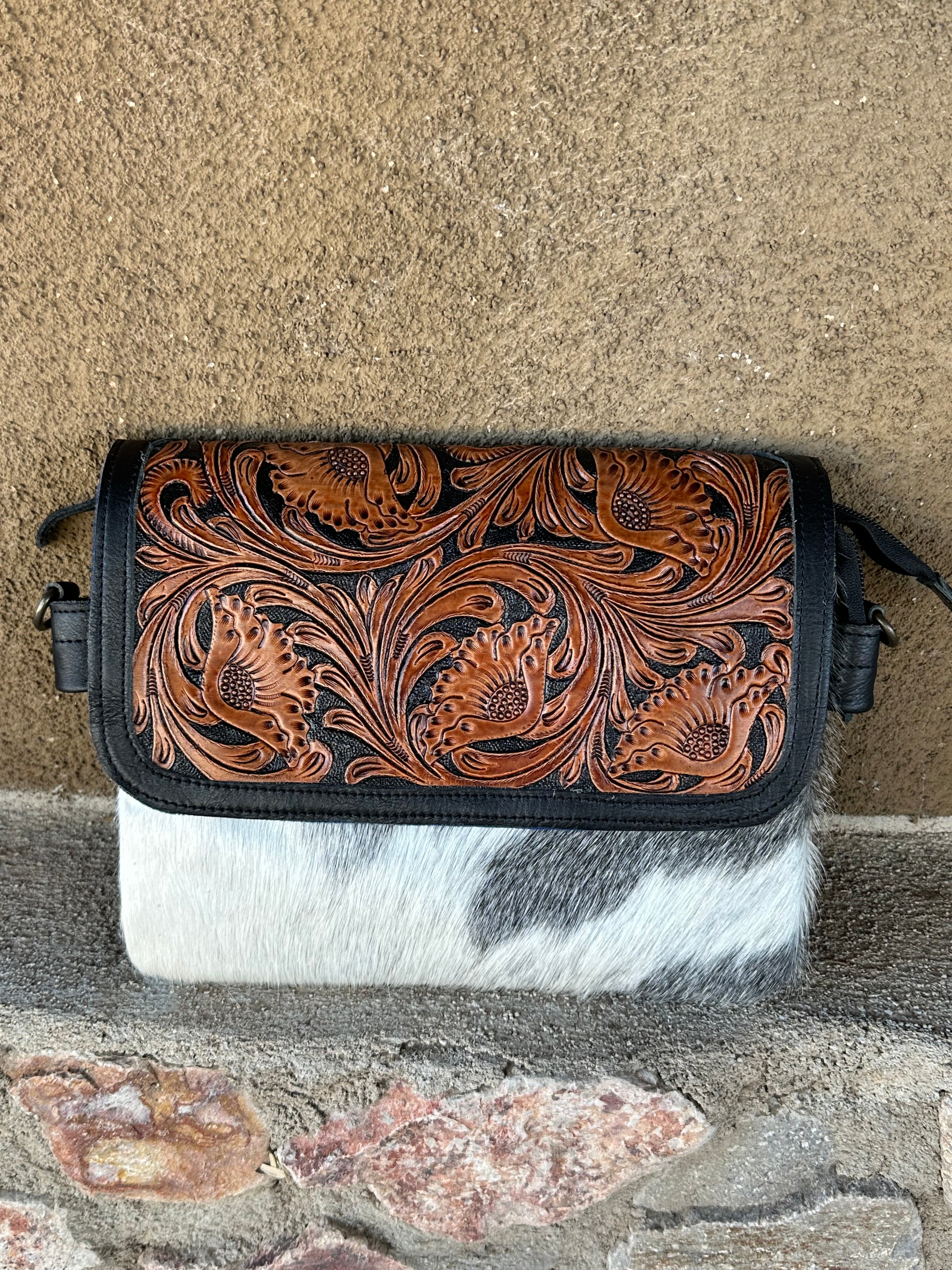 Genuine Tooled Leather & Cowhide Purse