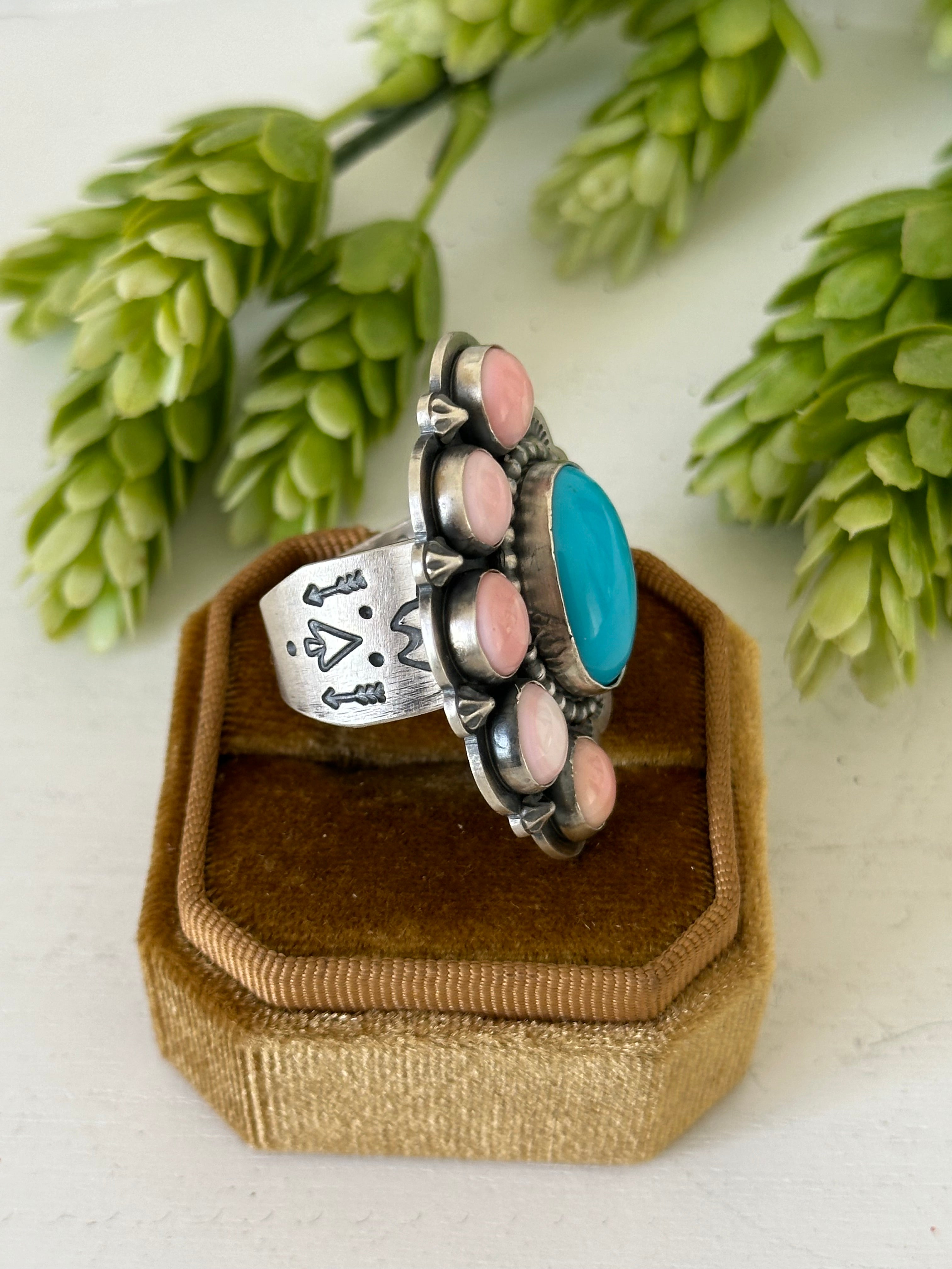 Navajo Made Multi Stone & Sterling Silver Ring Size 8