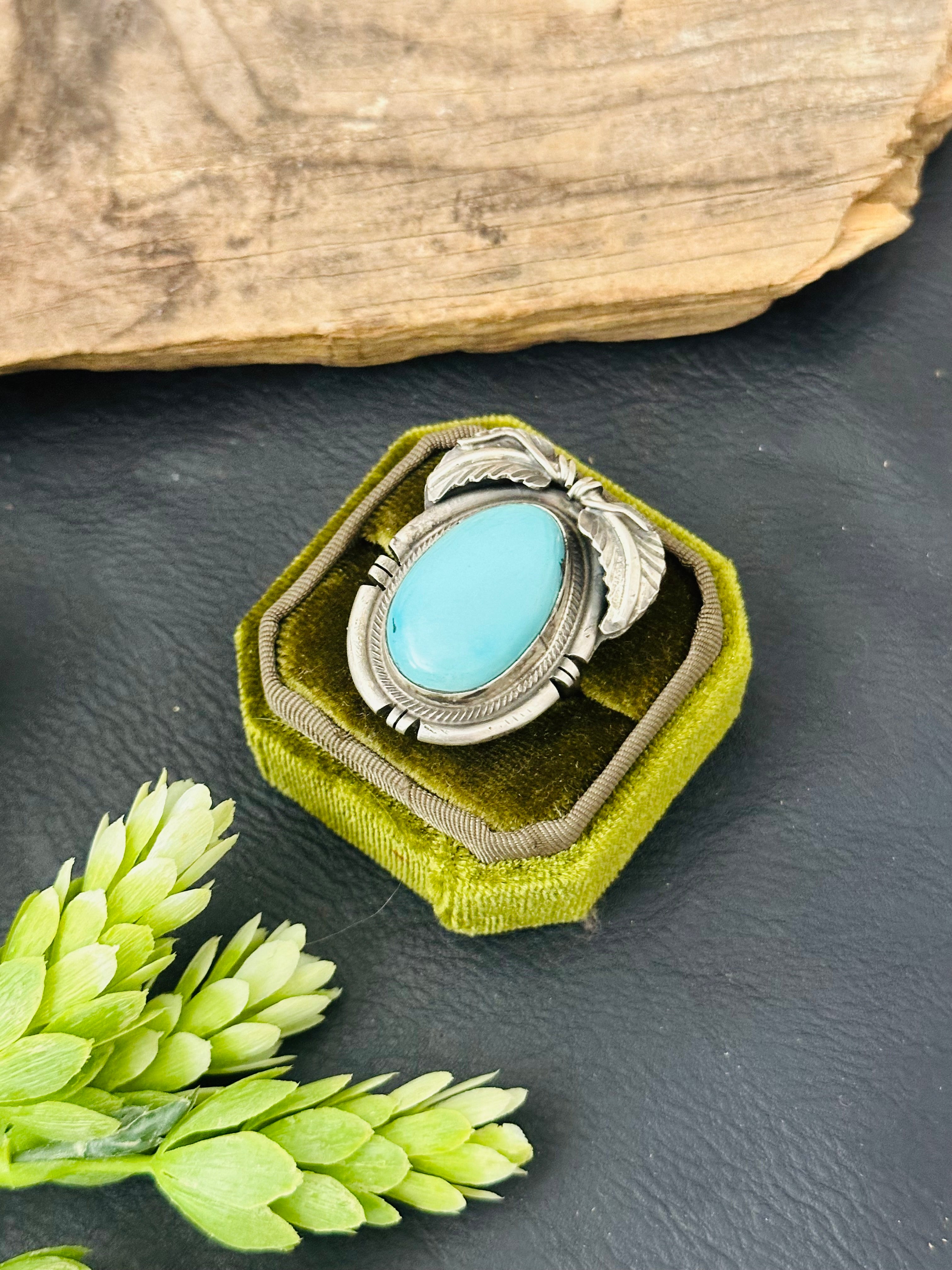 Navajo Made Royston Turquoise & Sterling Silver Adjustable Ring