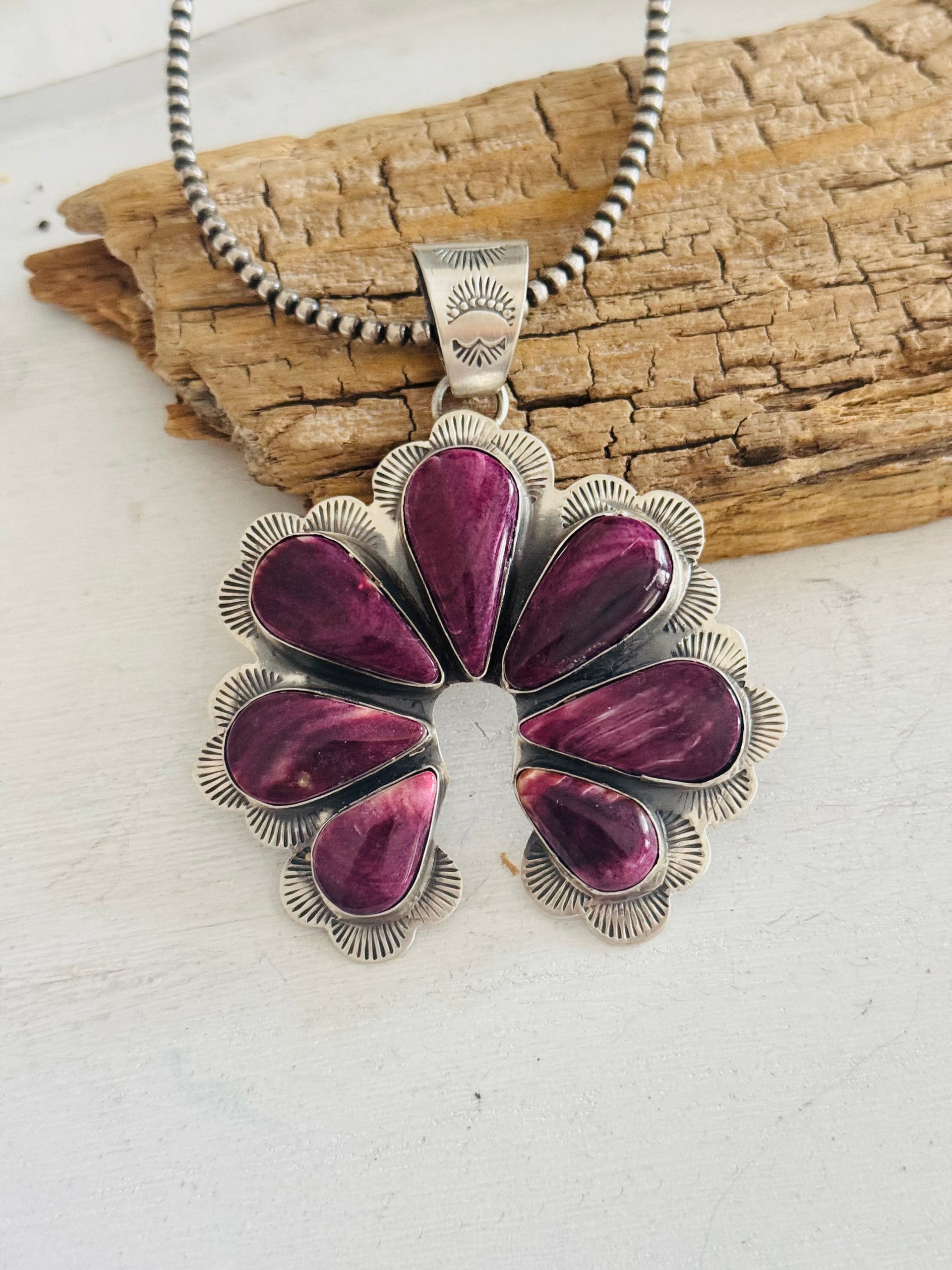 Navajo Made Purple Spiny Oyster & Sterling Silver Naja Pendant
