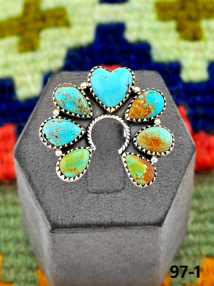 Southwest Handmade #8 Turquoise & Sterling Silver Adjustable Ring