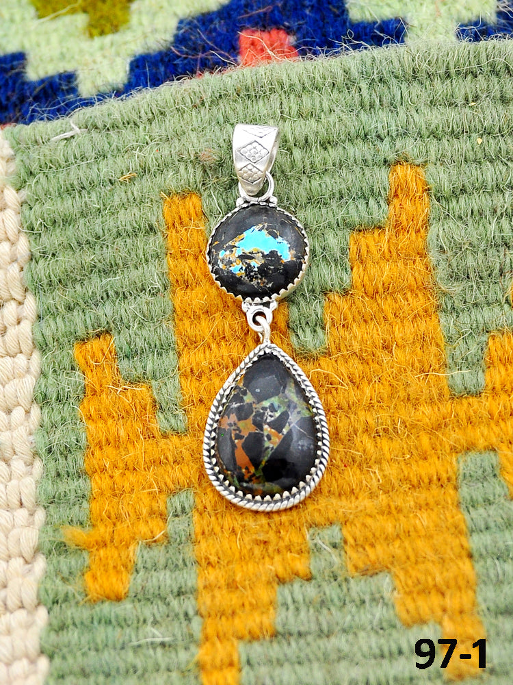 Southwest Handmade Black Jack Turquoise & Sterling Silver Pendant