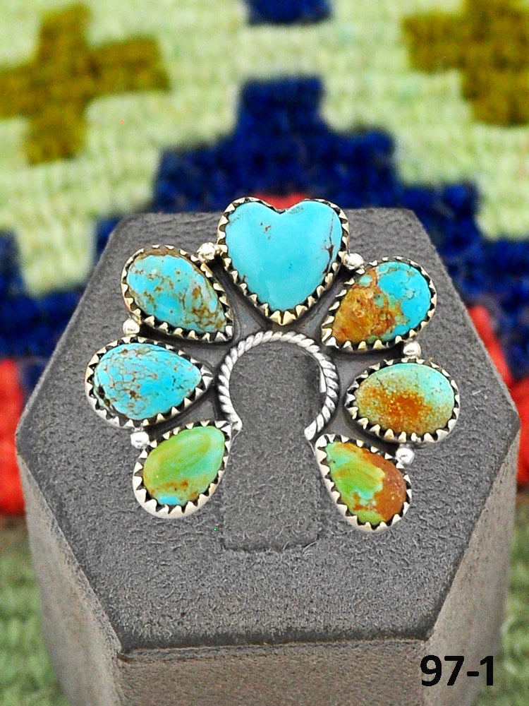 Southwest Handmade #8 Turquoise & Sterling Silver Adjustable Ring