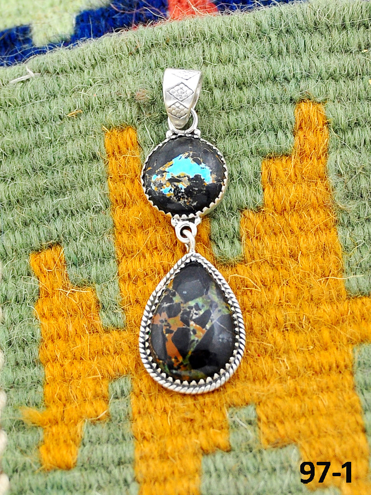 Southwest Handmade Black Jack Turquoise & Sterling Silver Pendant