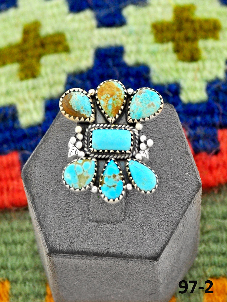 Southwest Handmade #8 Turquoise & Sterling Silver Adjustable Ring