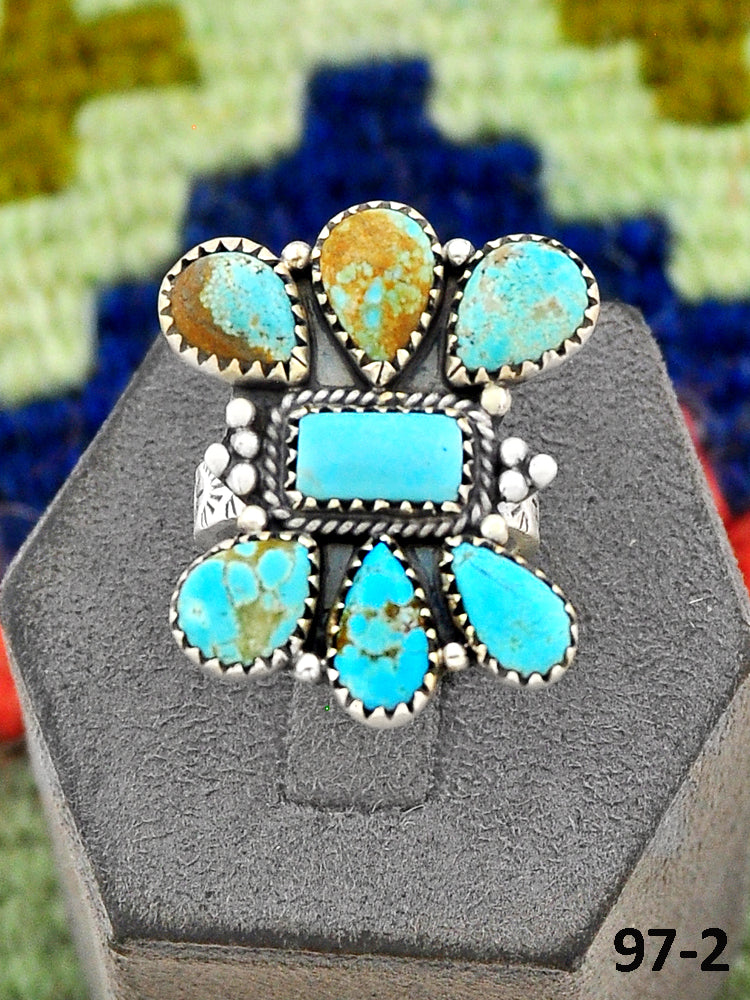 Southwest Handmade #8 Turquoise & Sterling Silver Adjustable Ring