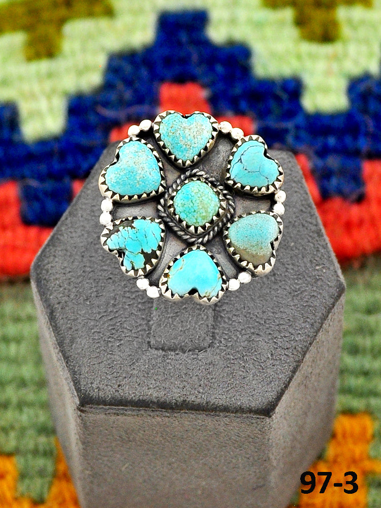Southwest Handmade #8 Turquoise & Sterling Silver Adjustable Ring