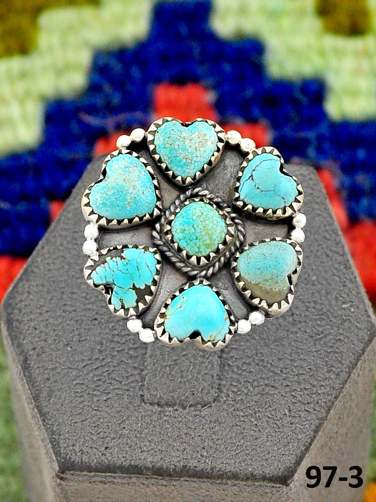 Southwest Handmade #8 Turquoise & Sterling Silver Adjustable Ring