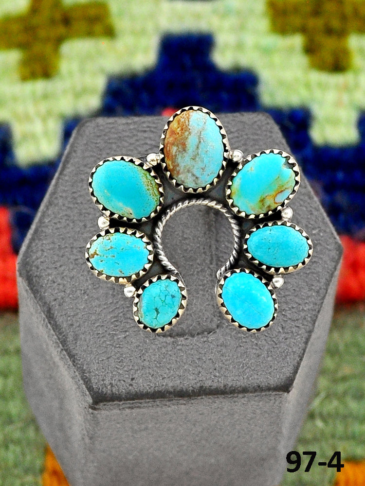 Southwest Handmade #8 Turquoise & Sterling Silver Adjustable Ring