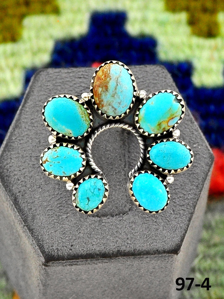 Southwest Handmade #8 Turquoise & Sterling Silver Adjustable Ring
