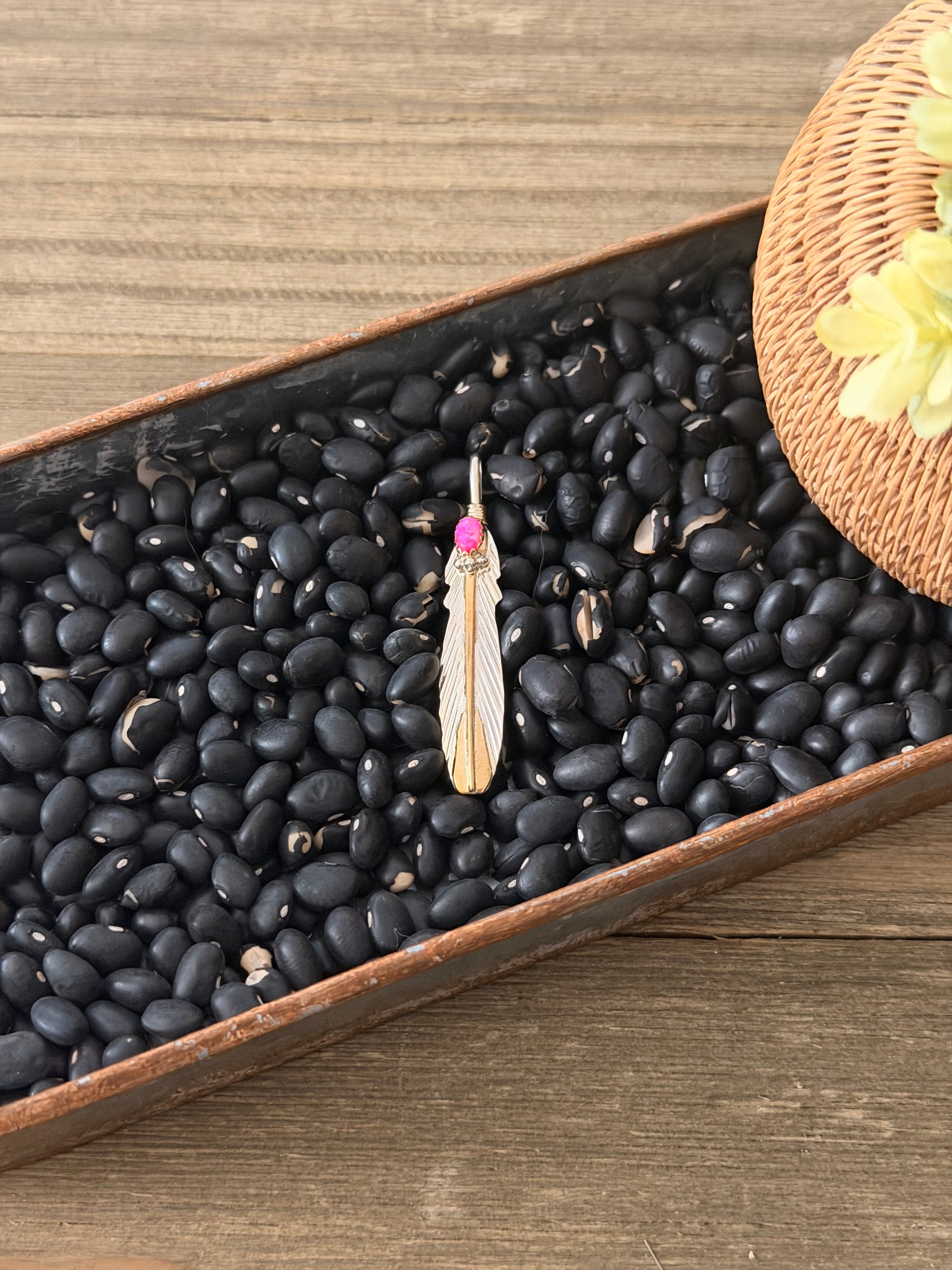 Navajo Made Opal (Man Made) & Sterling Silver Feather Pendant