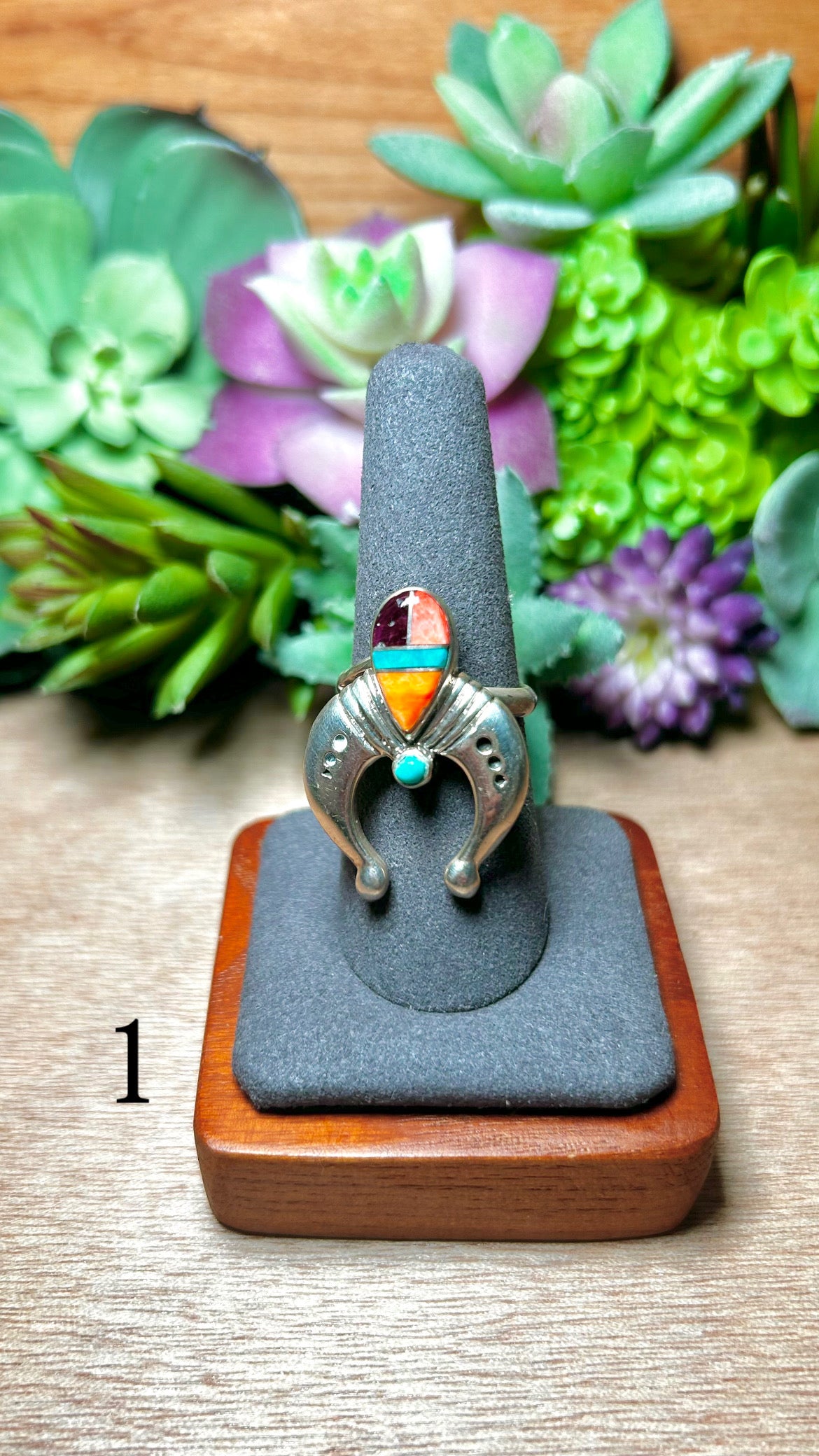 Navajo Made Multi Stone & Sterling Silver Adjustable Ring