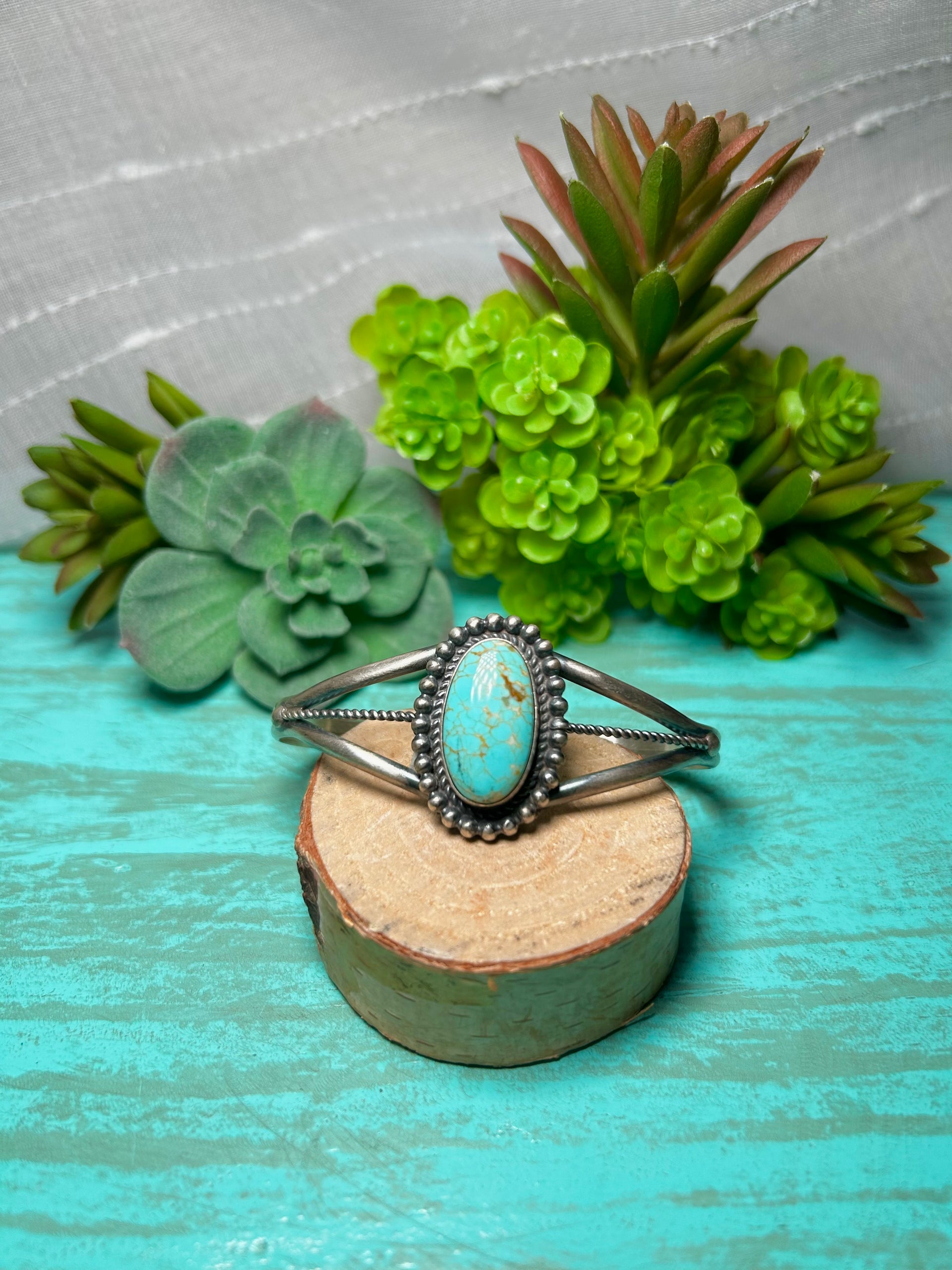 Navajo Made Kingman Turquoise & Sterling Silver Cuff Bracelet