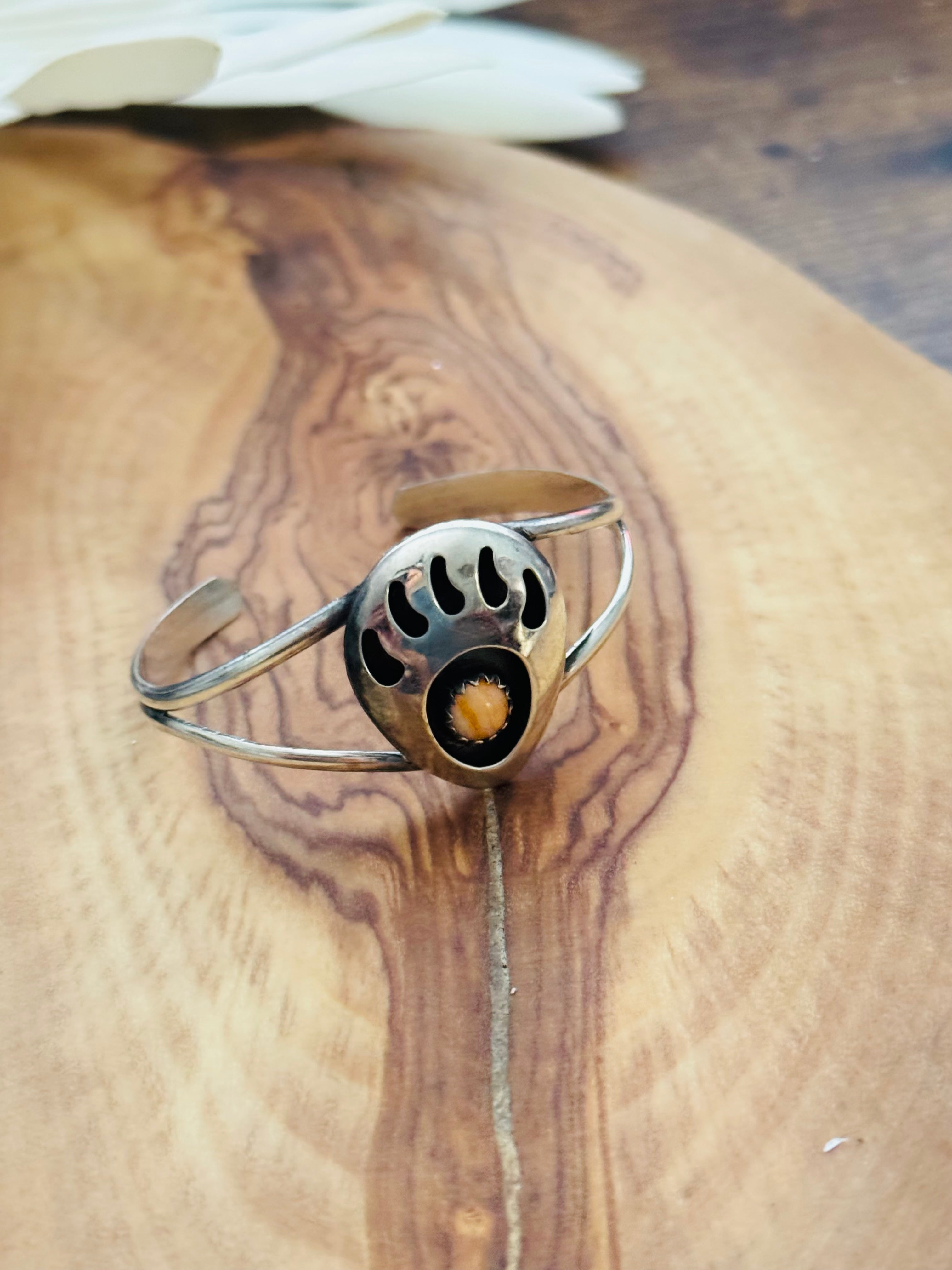 Navajo Made Spiny Oyster and Sterling Silver BABY Cuff Bracelet