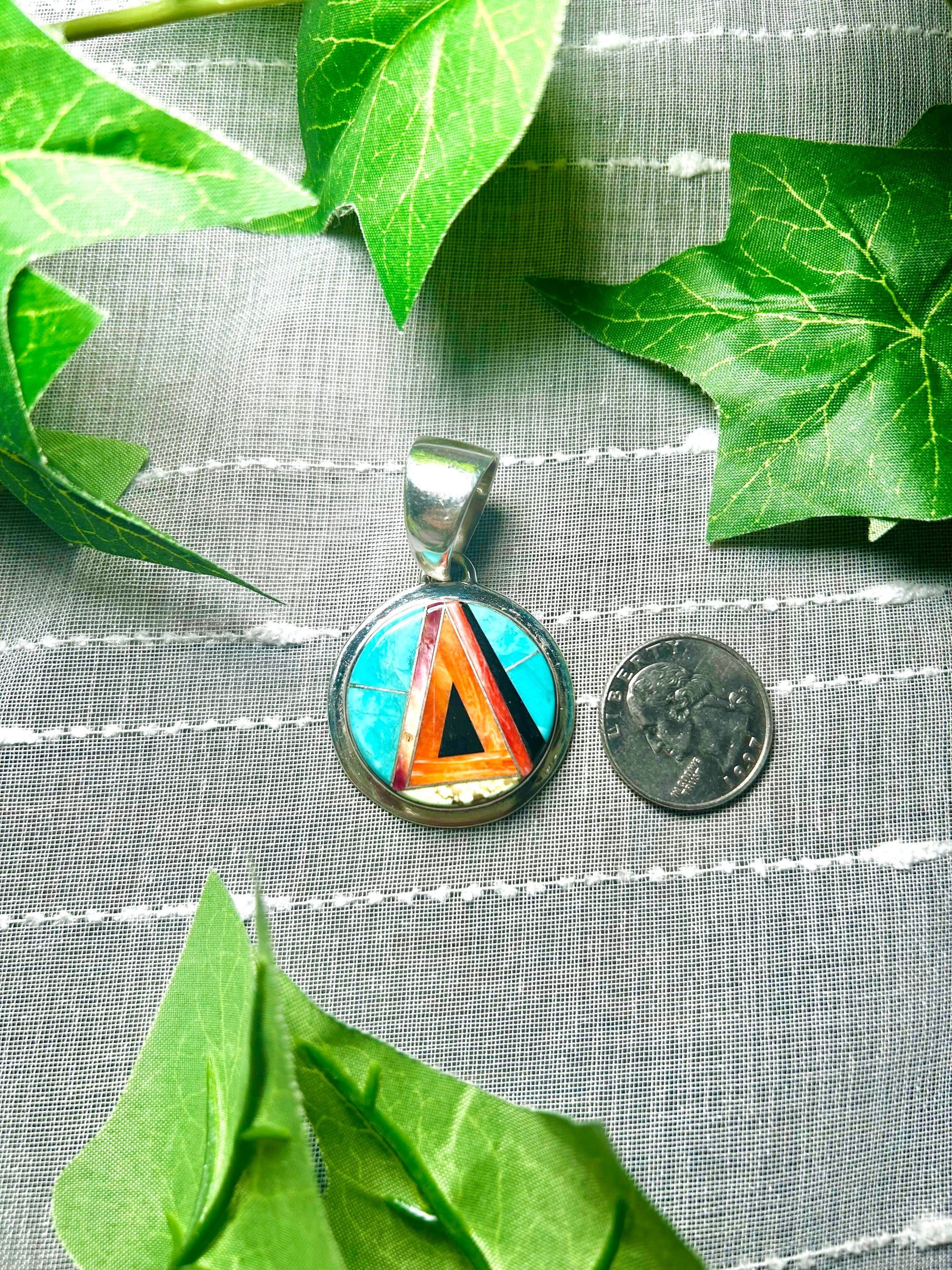 Navajo Made Multi Stone & Sterling Silver Pendant