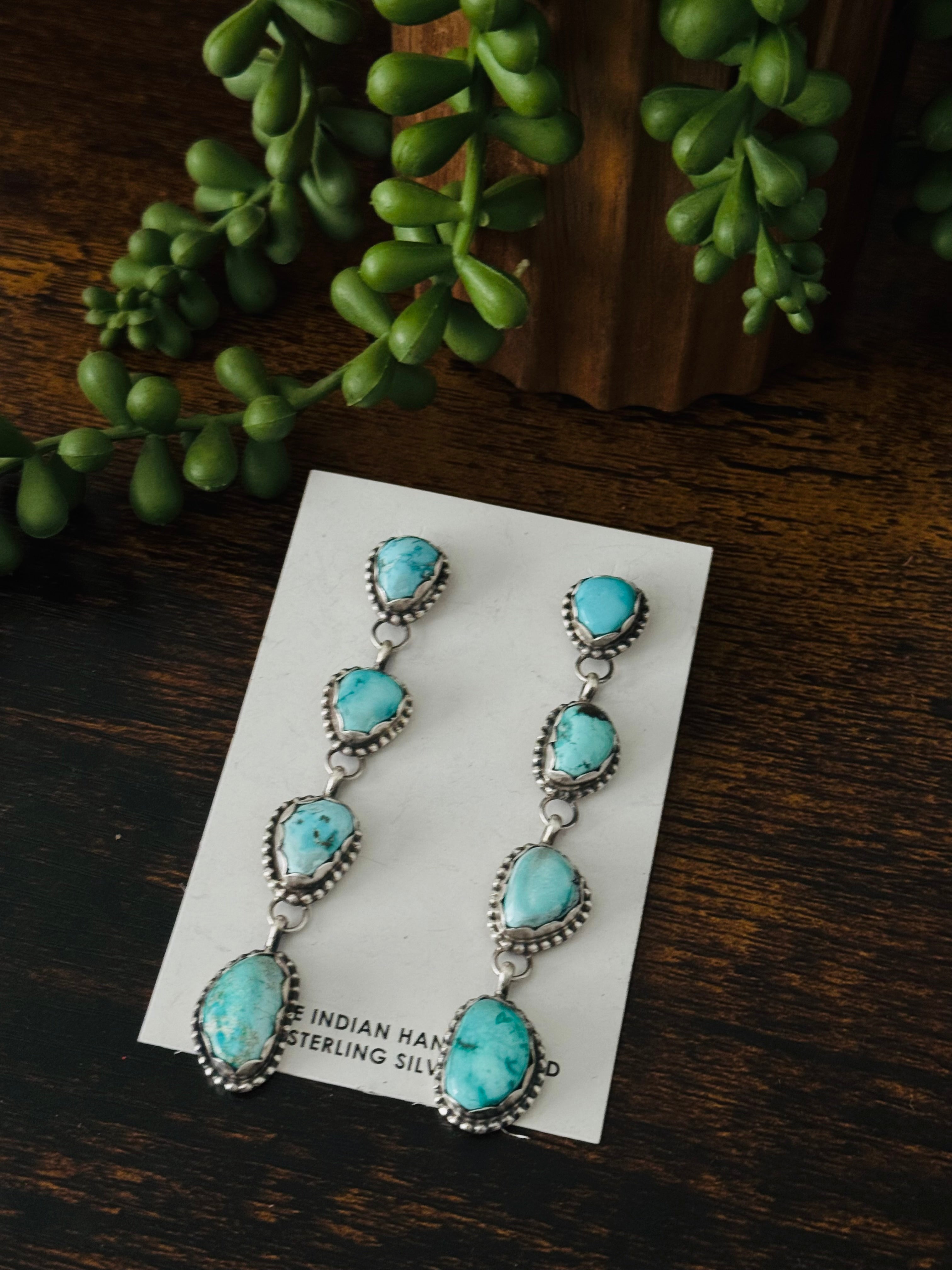 Dave Skeets Royston Turquoise & Sterling Silver Post Dangle Earrings