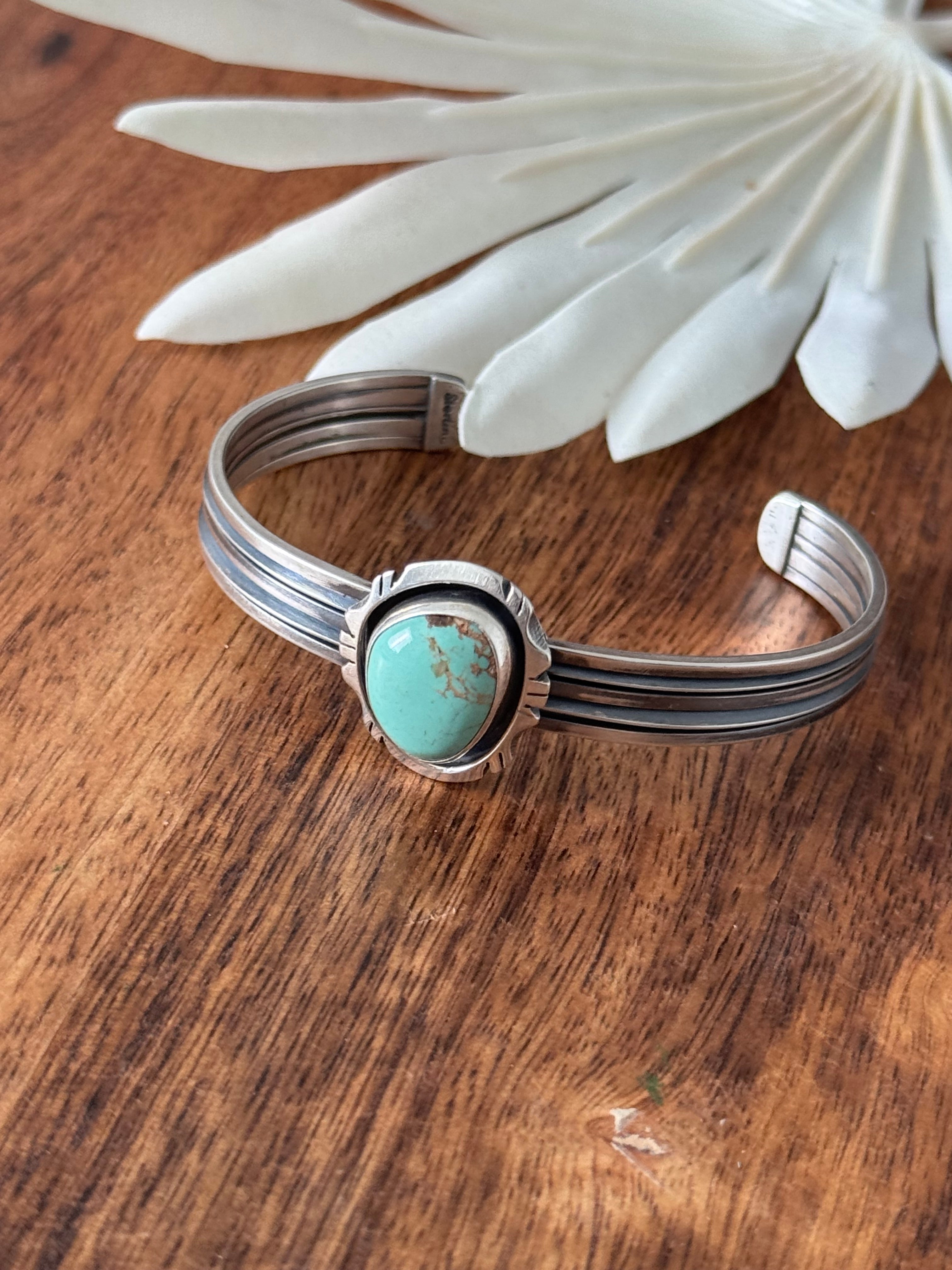 Navajo Made Kingman Turquoise & Sterling Silver Cuff Bracelet